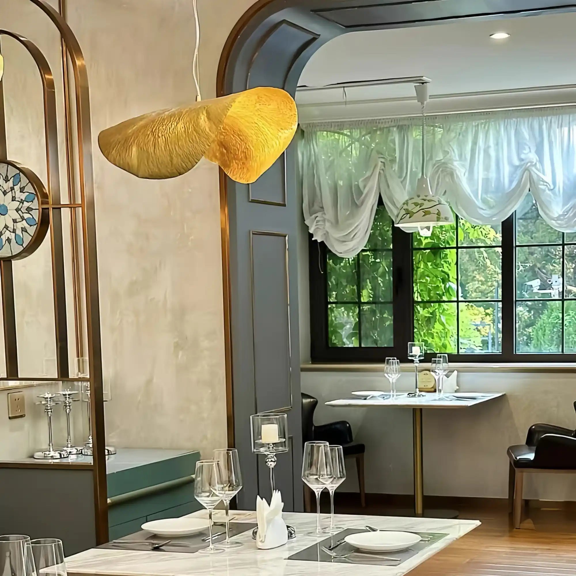Postmodern Withered Leaf Parlor Pendant Lighting Fixture in Brass-Briglighting