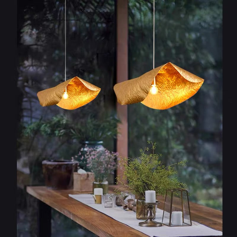 Postmodern Withered Leaf Parlor Pendant Lighting Fixture in Brass-Briglighting
