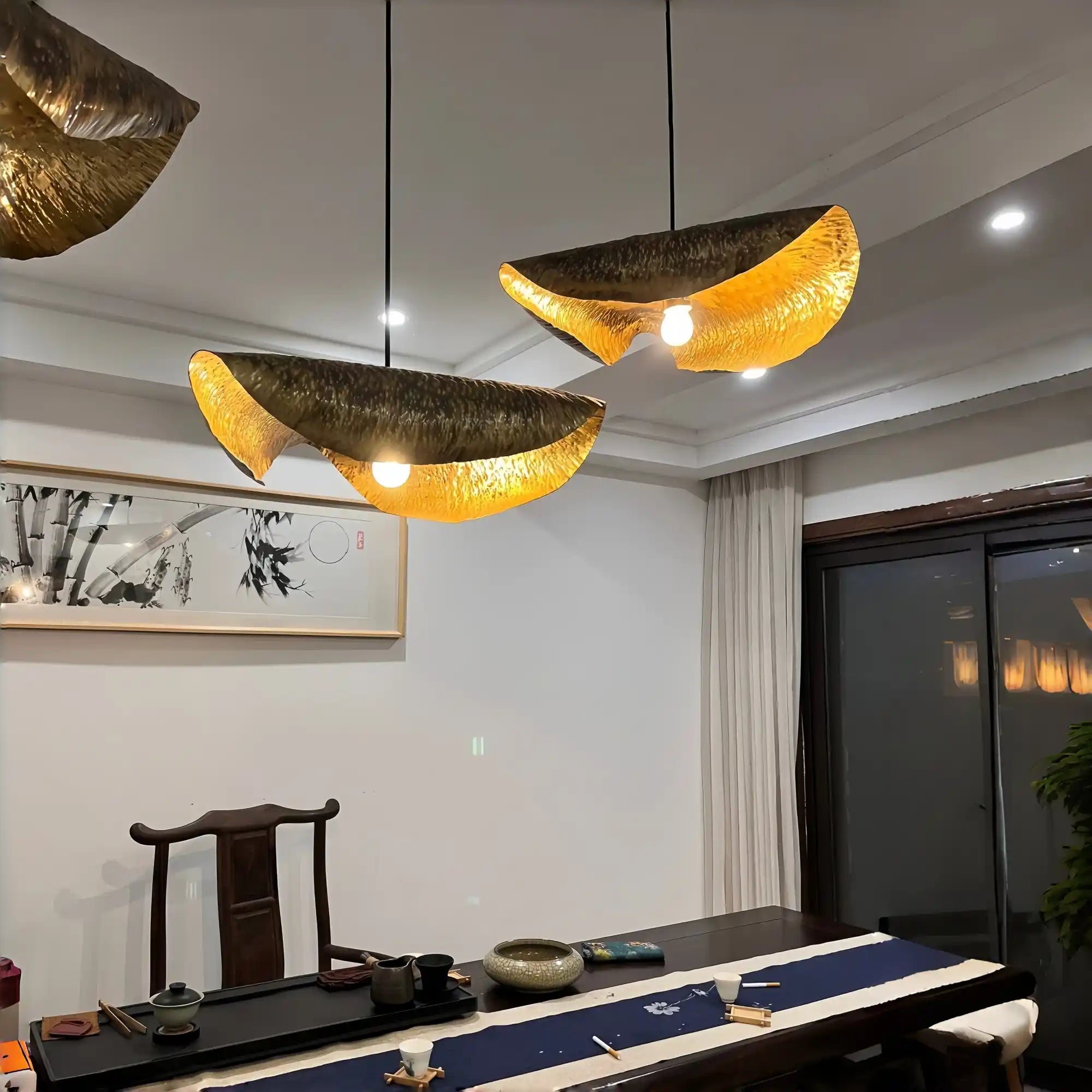 Postmodern Withered Leaf Parlor Pendant Lighting Fixture in Brass-Briglighting