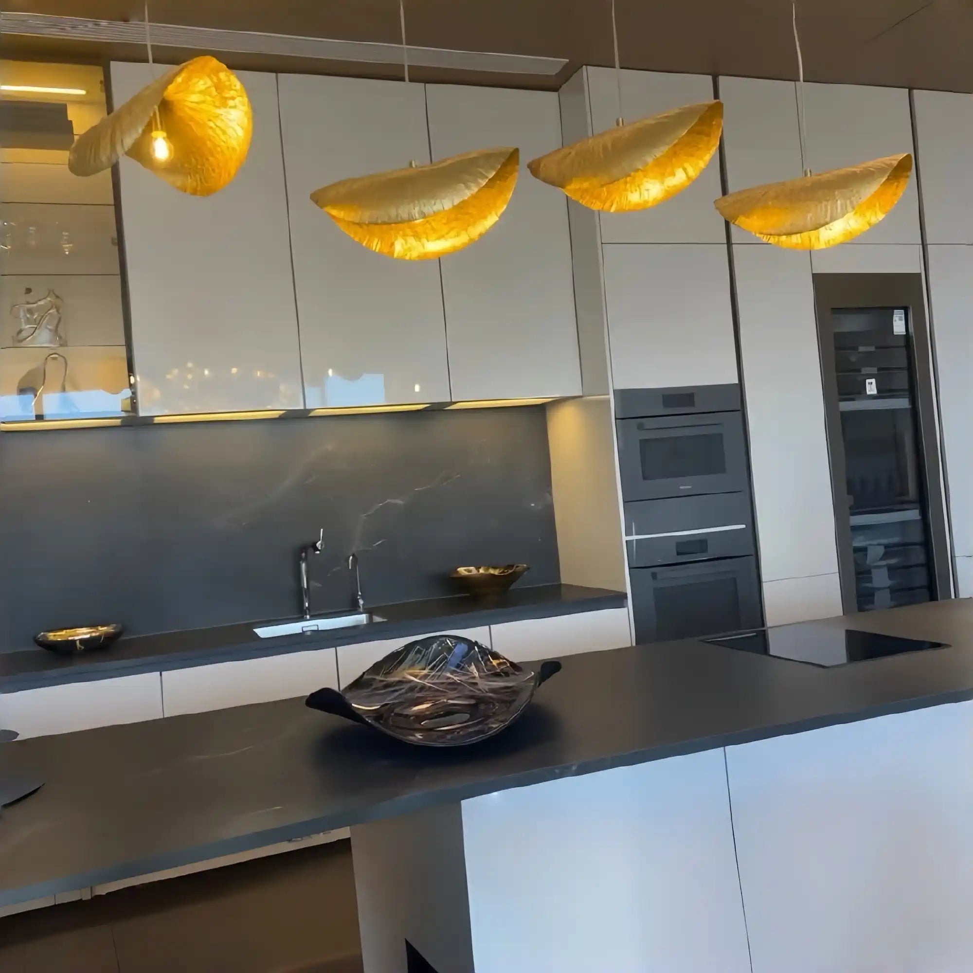 Postmodern Withered Leaf Parlor Pendant Lighting Fixture in Brass-Briglighting