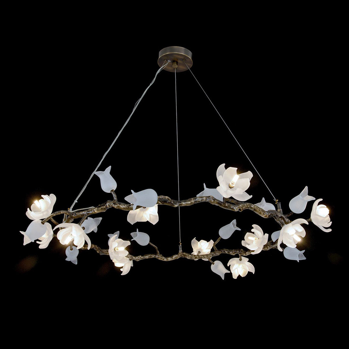 Tulip Glass Bronze Twelve-Light Halo Chandelier