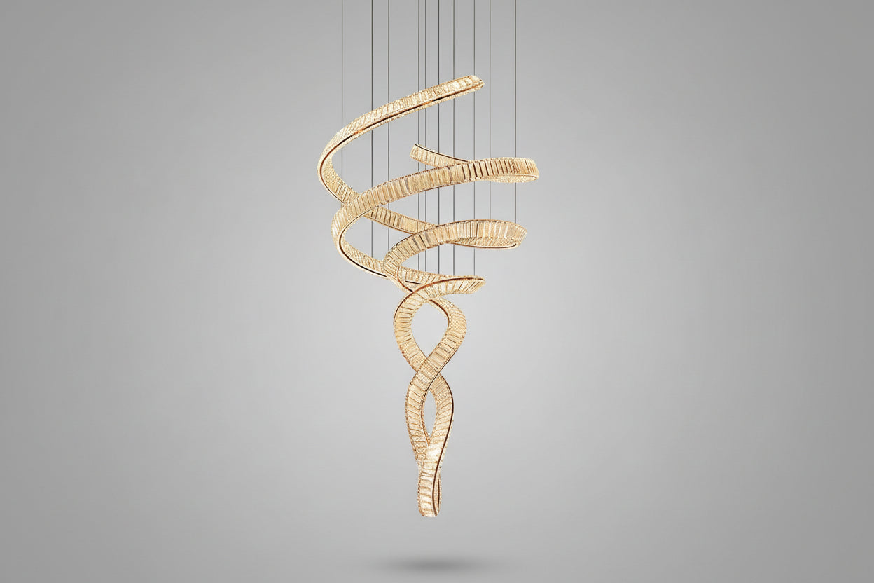 Tall Twisting Glass Staircase Chandelier-Chandelier-Briglighting