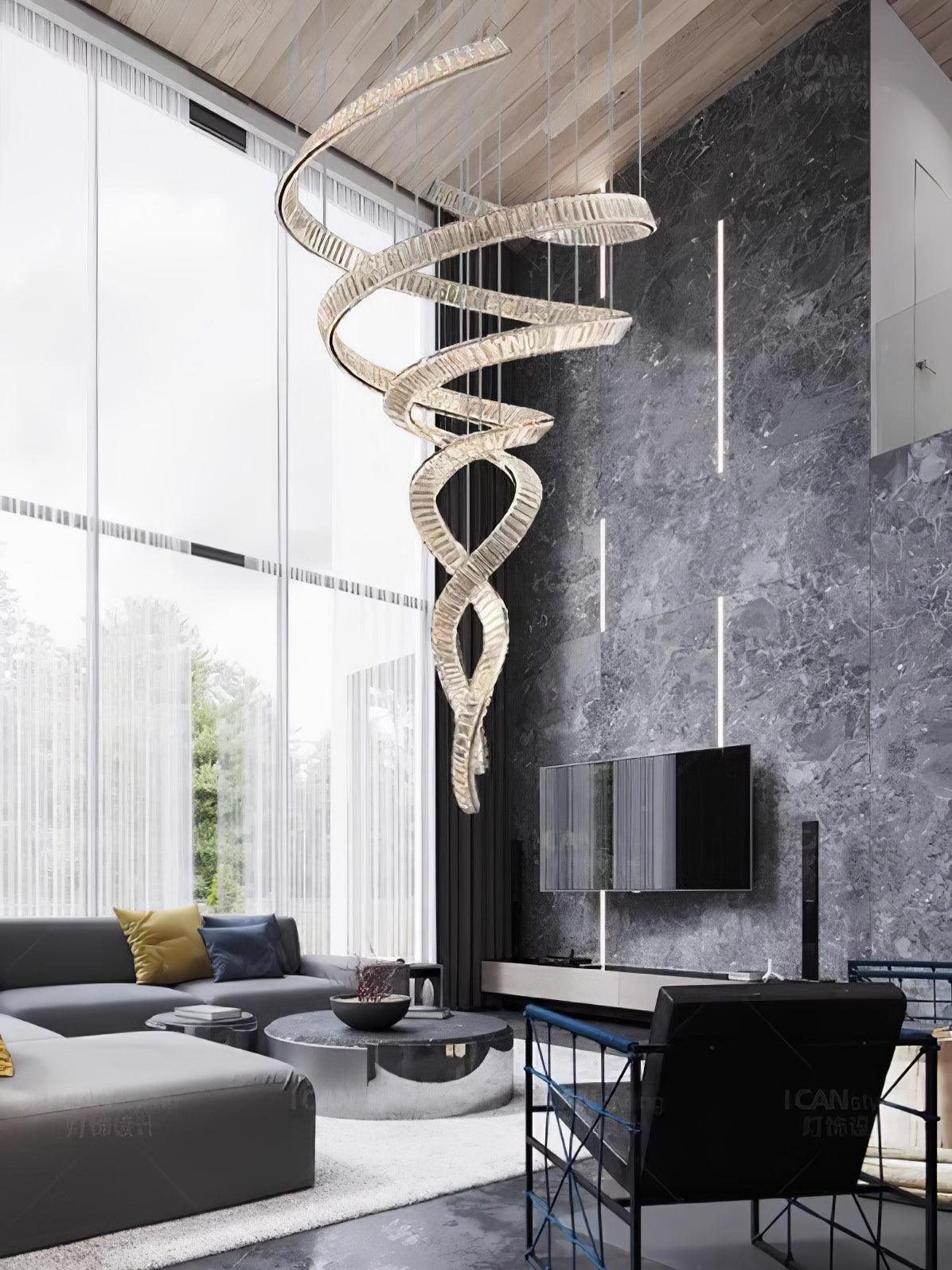 Tall Twisting Glass Staircase Chandelier-Chandelier-Briglighting