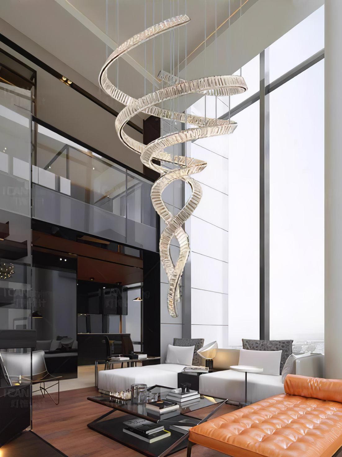 Tall Twisting Glass Staircase Chandelier-Chandelier-Briglighting