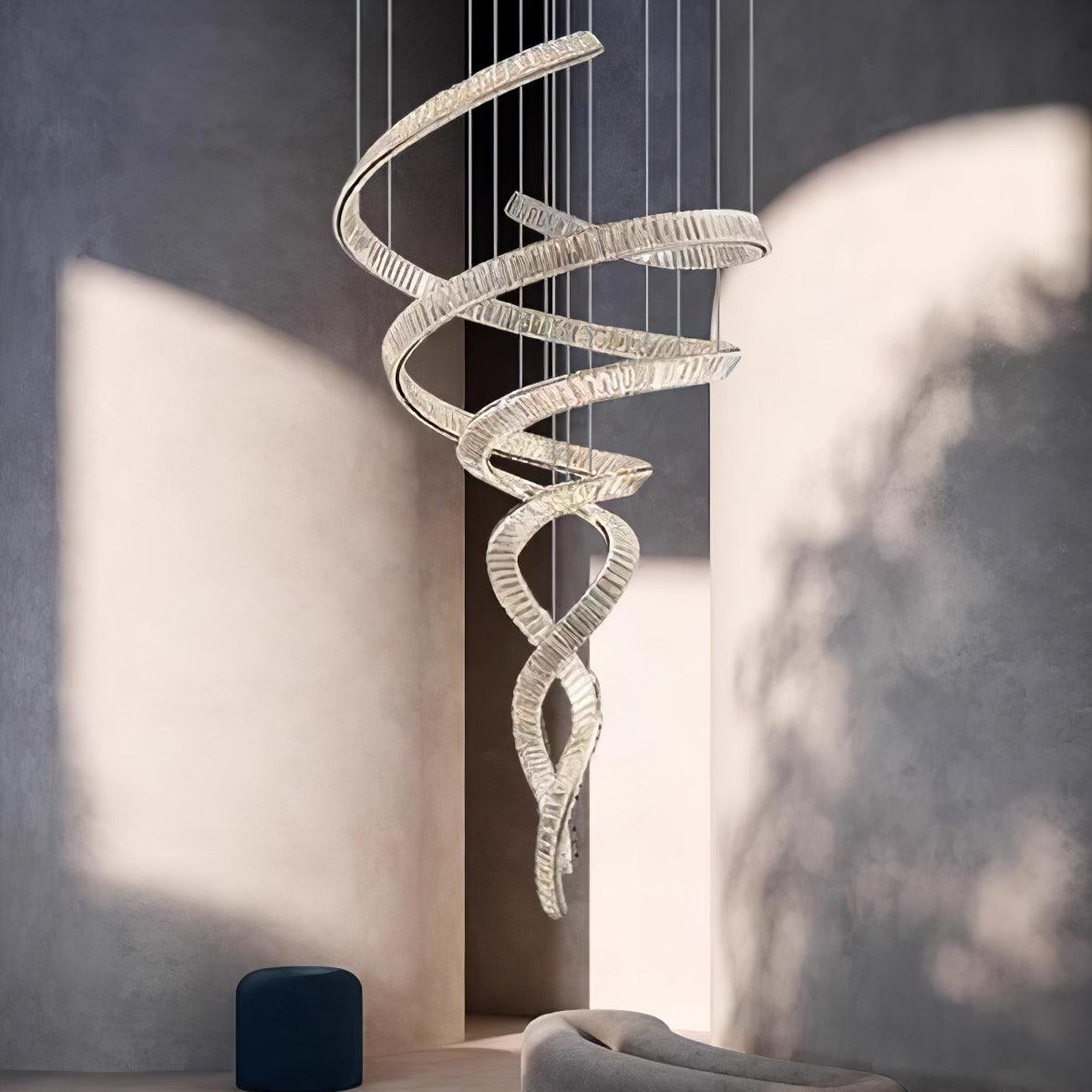 Tall Twisting Glass Staircase Chandelier-Chandelier-Briglighting