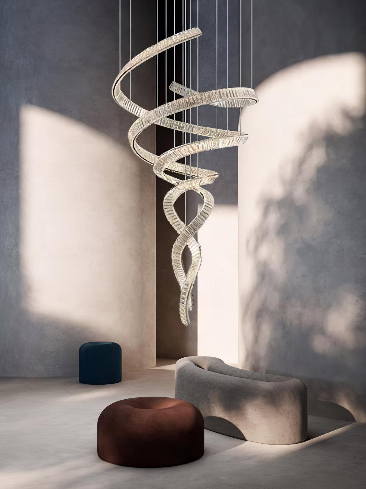 Tall Twisting Glass Staircase Chandelier-Chandelier-Briglighting