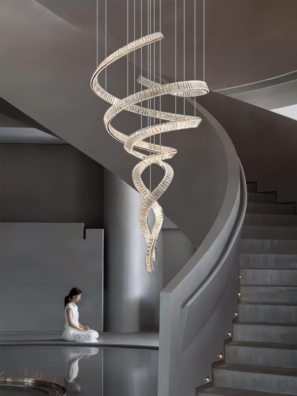 Tall Twisting Glass Staircase Chandelier-Chandelier-Briglighting