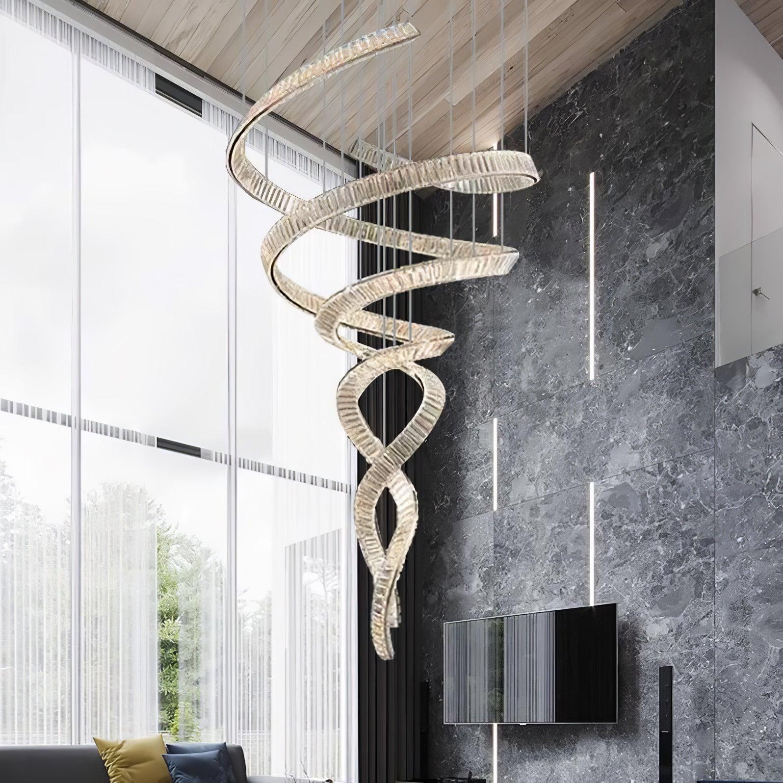 Tall Twisting Glass Staircase Chandelier-Chandelier-Briglighting