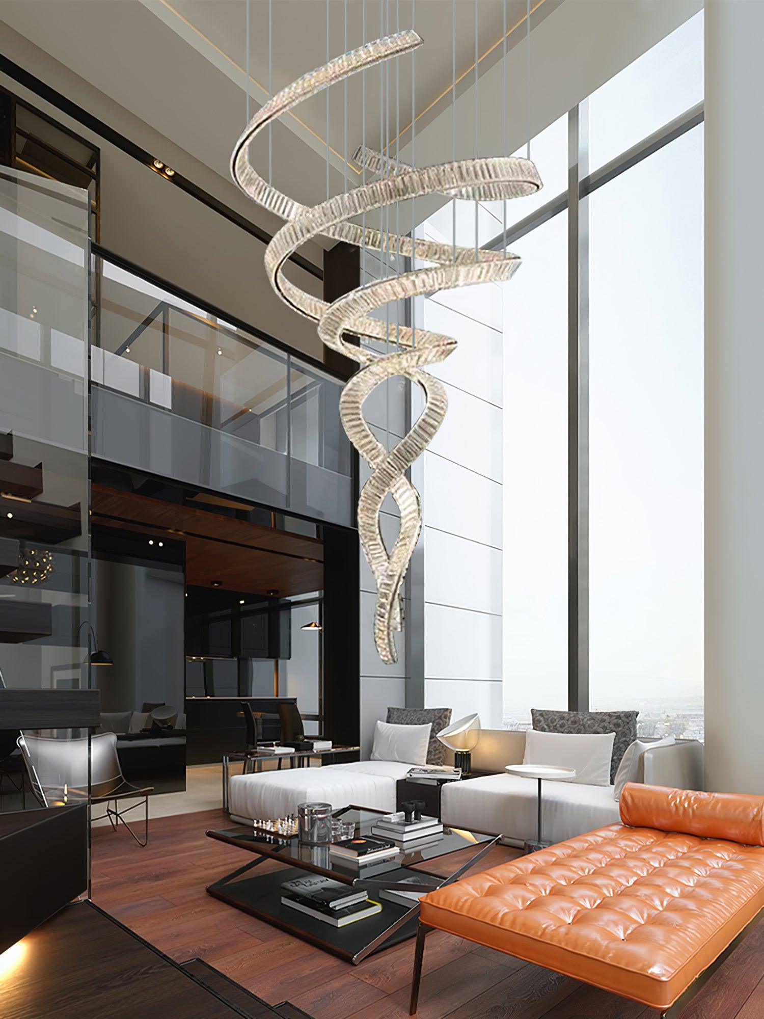 Tall Twisting Glass Staircase Chandelier-Chandelier-Briglighting