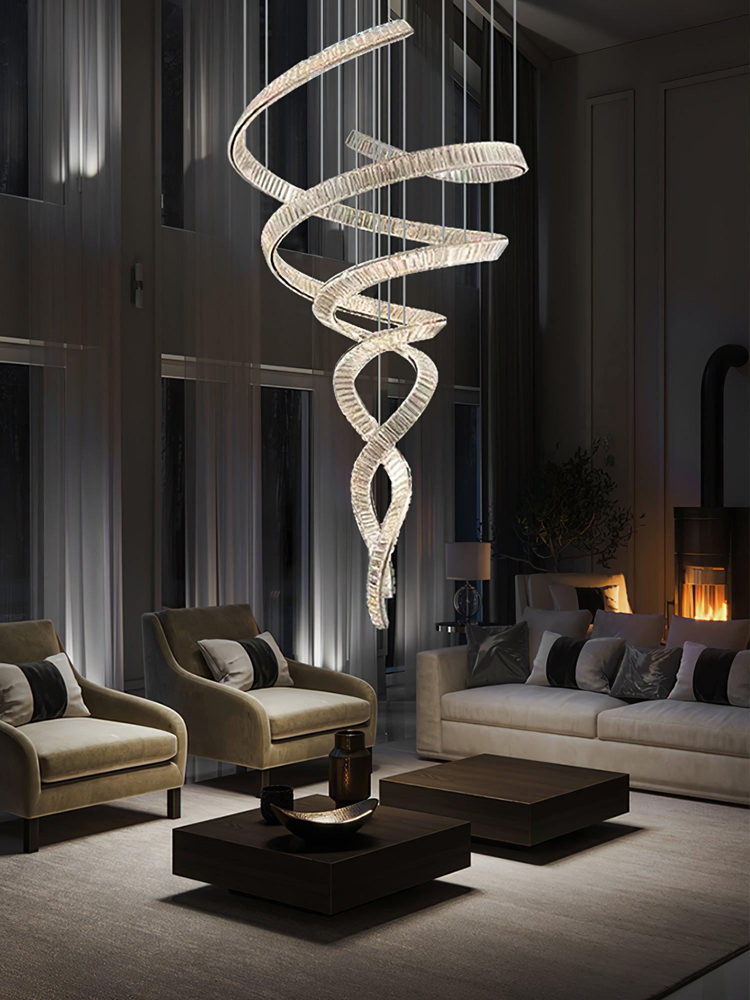 Tall Twisting Glass Staircase Chandelier-Chandelier-Briglighting