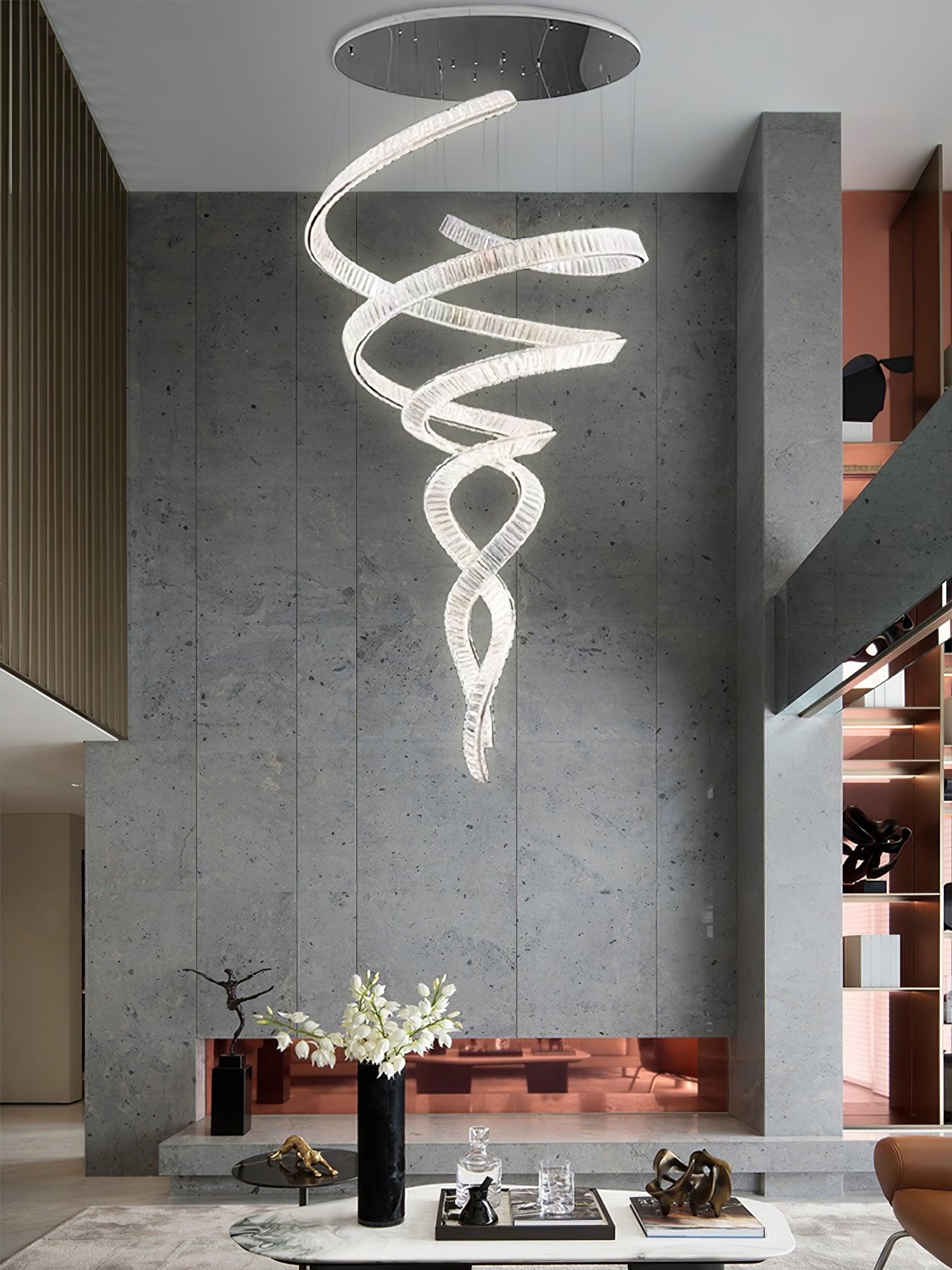 Tall Twisting Glass Staircase Chandelier-Chandelier-Briglighting