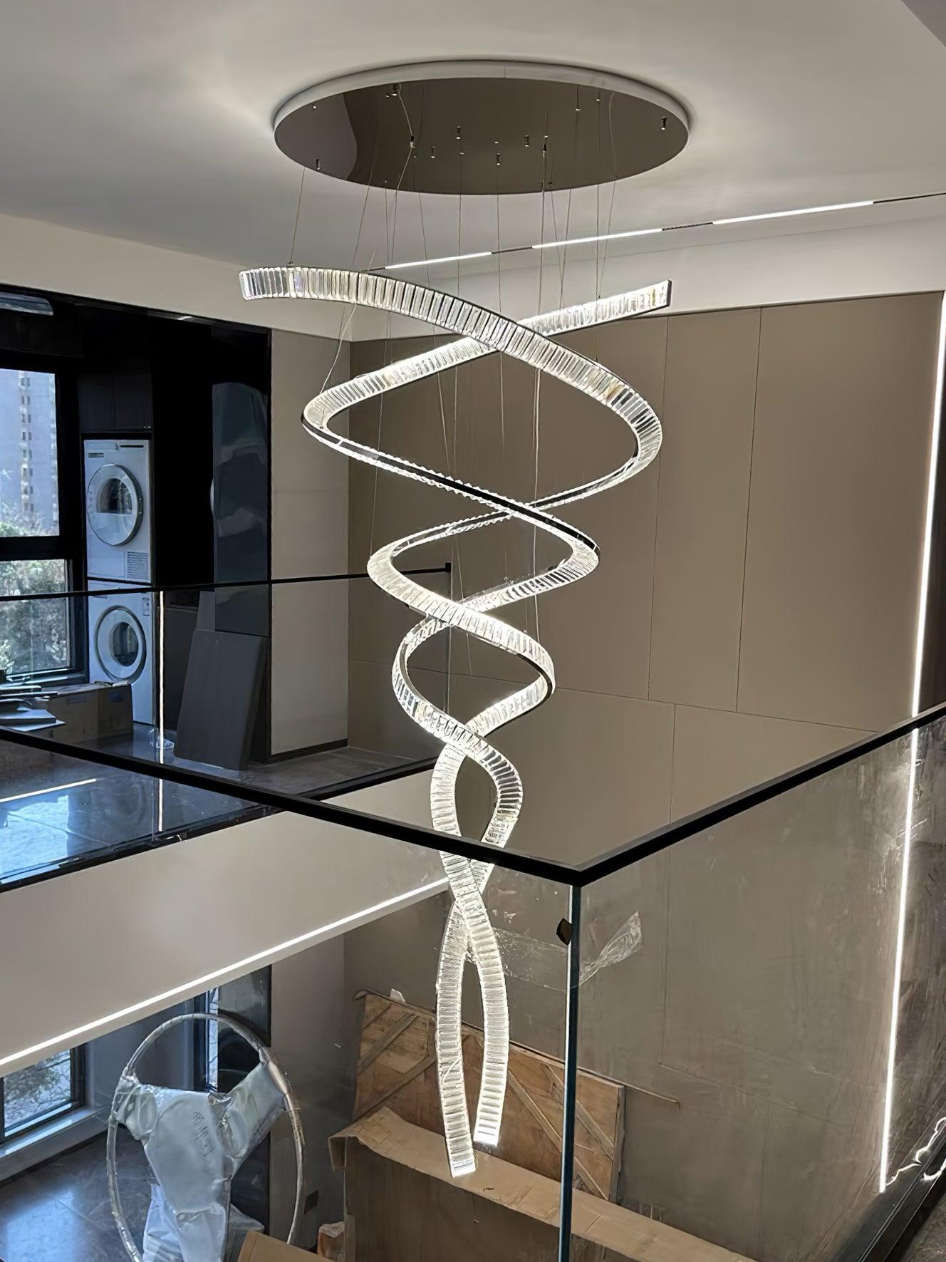 Tall Twisting Glass Staircase Chandelier-Chandelier-Briglighting