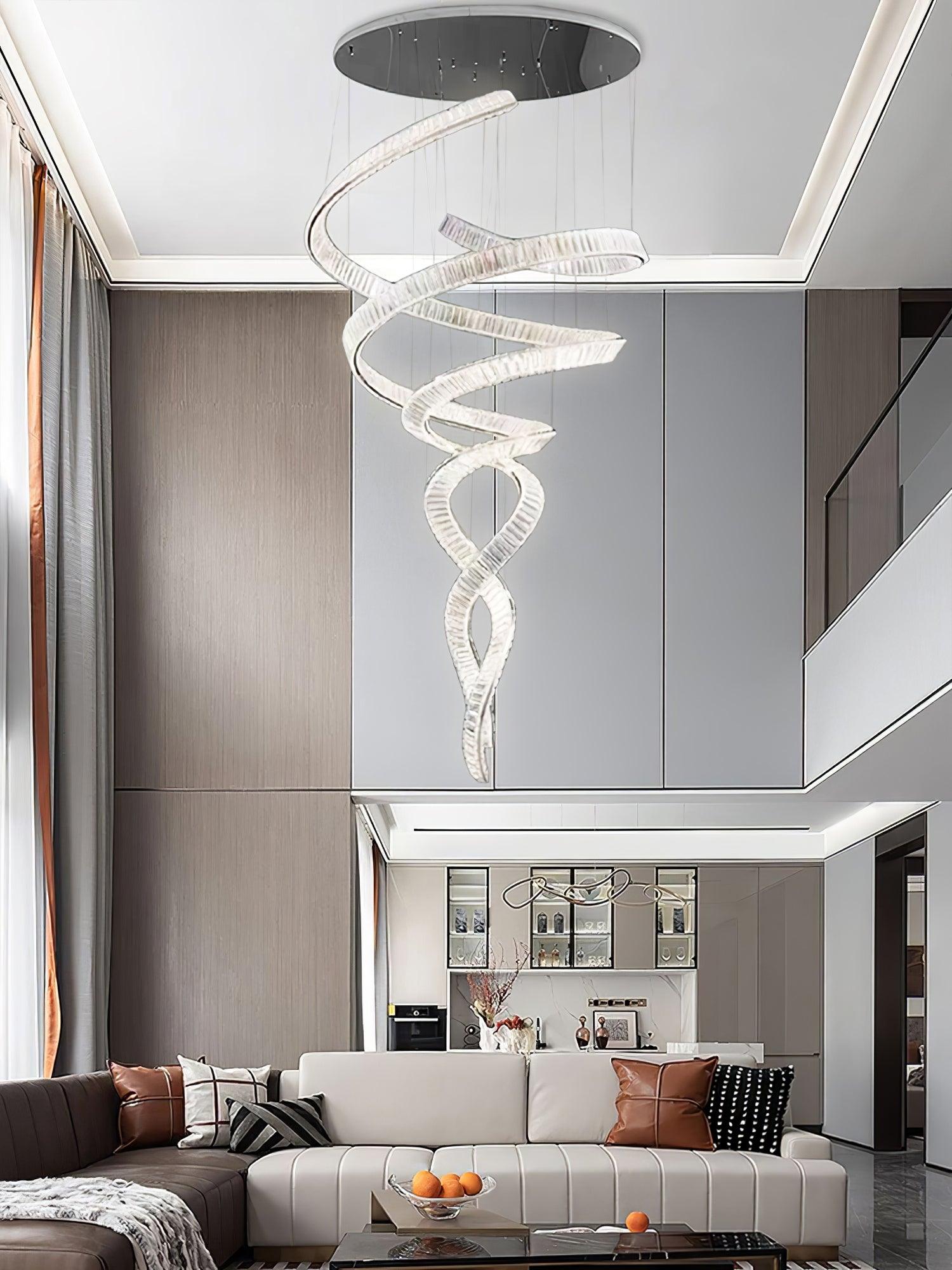 Tall Twisting Glass Staircase Chandelier-Chandelier-Briglighting