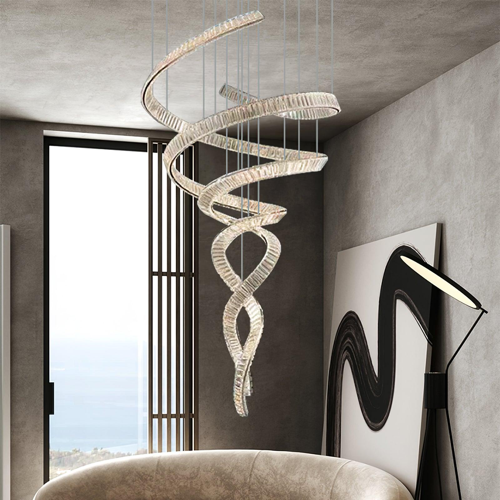 Tall Twisting Glass Staircase Chandelier-Chandelier-Briglighting