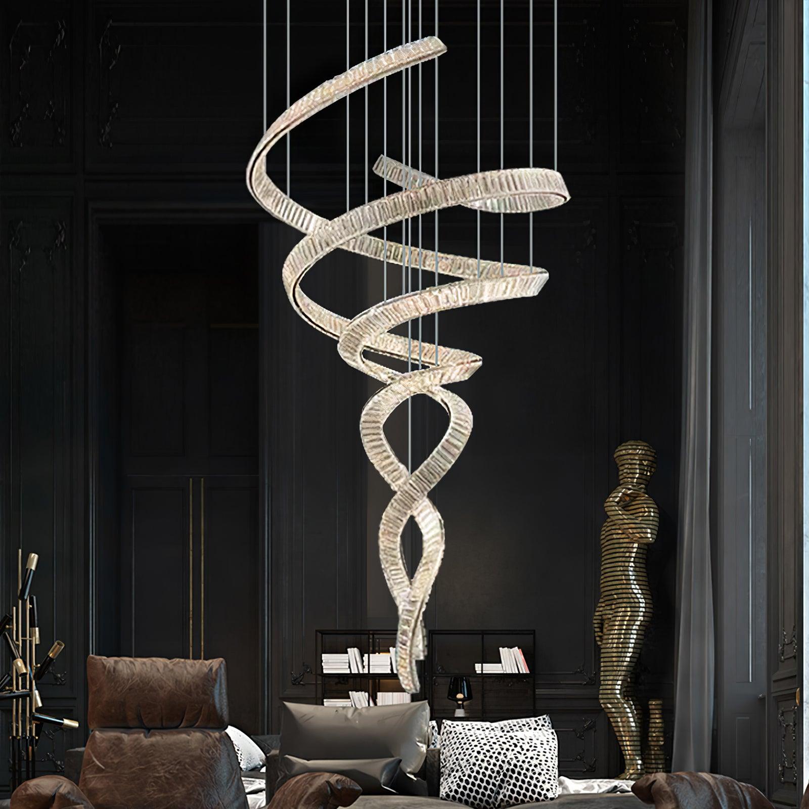 Tall Twisting Glass Staircase Chandelier-Chandelier-Briglighting