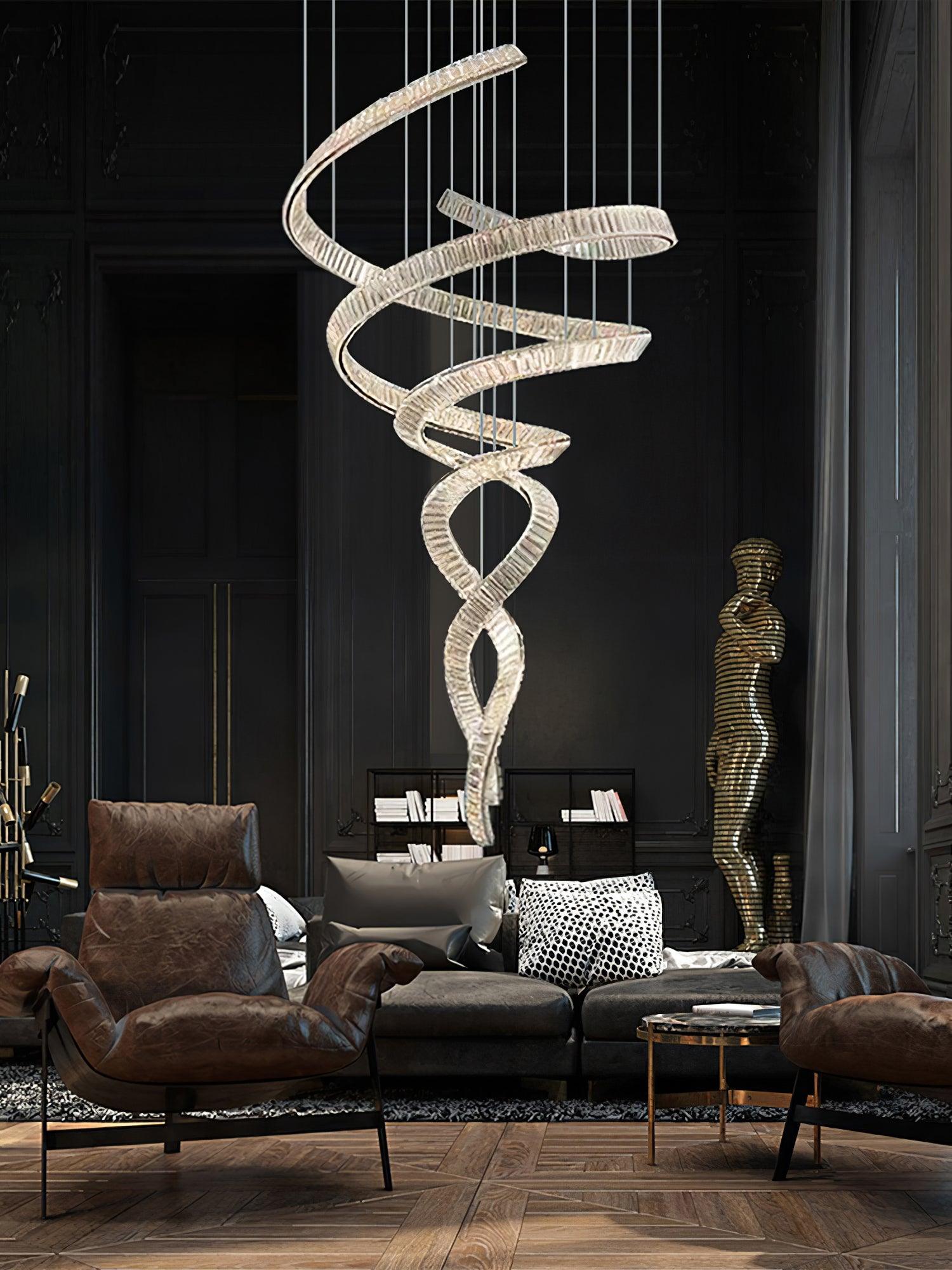 Tall Twisting Glass Staircase Chandelier-Chandelier-Briglighting