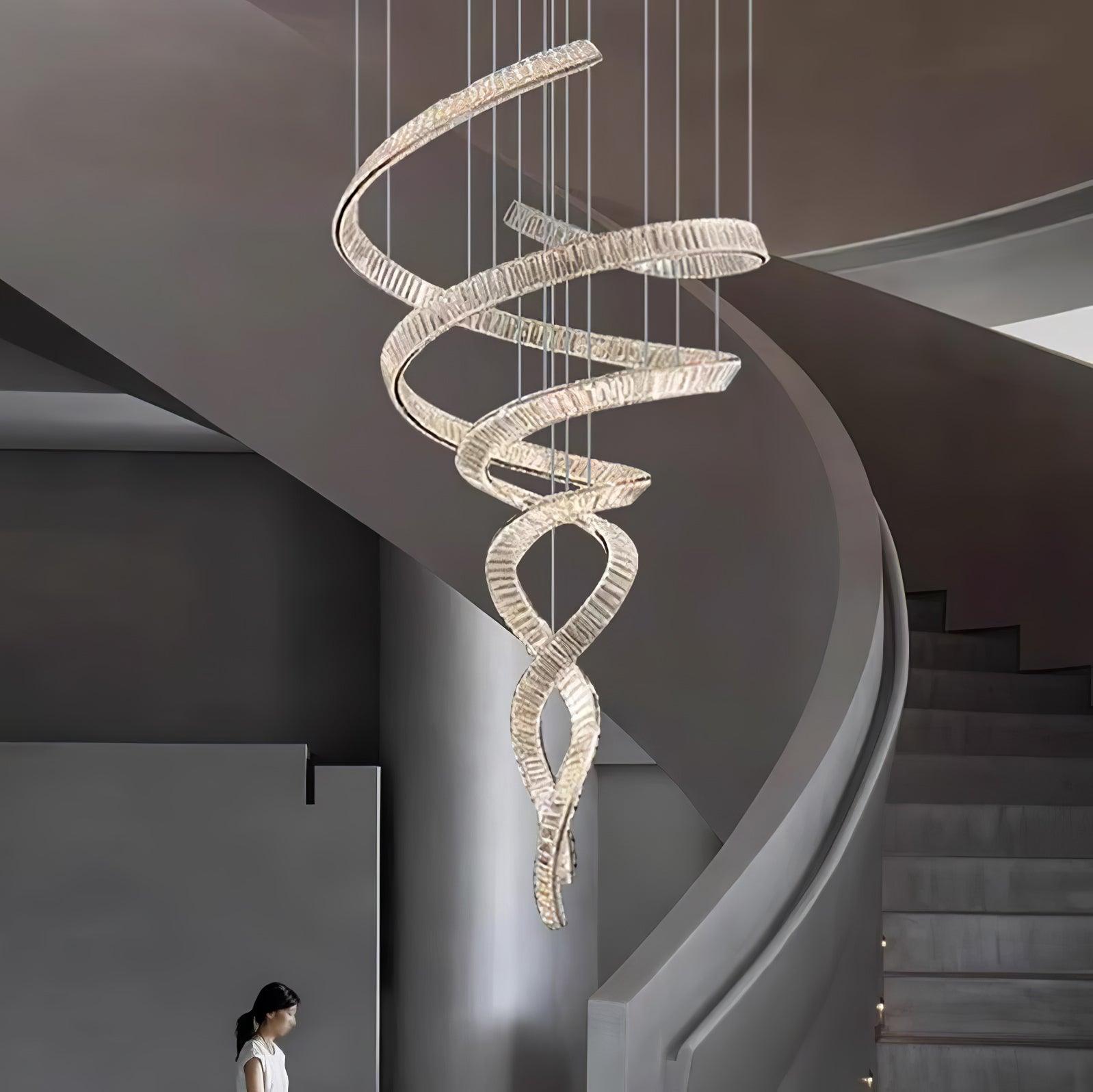 Tall Twisting Glass Staircase Chandelier-Chandelier-Briglighting