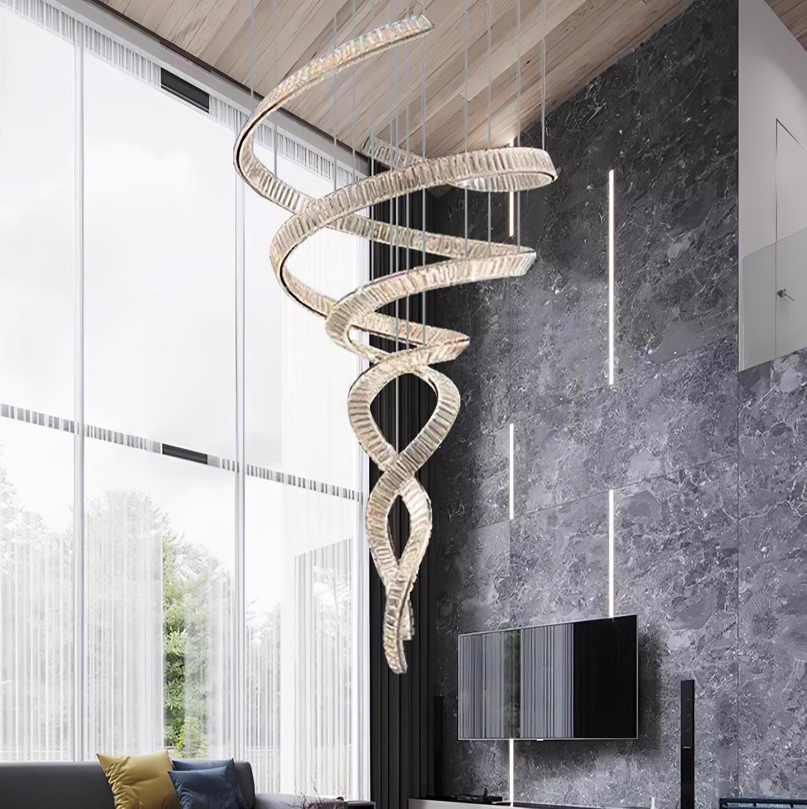 Tall Twisting Glass Staircase Chandelier-Chandelier-Briglighting