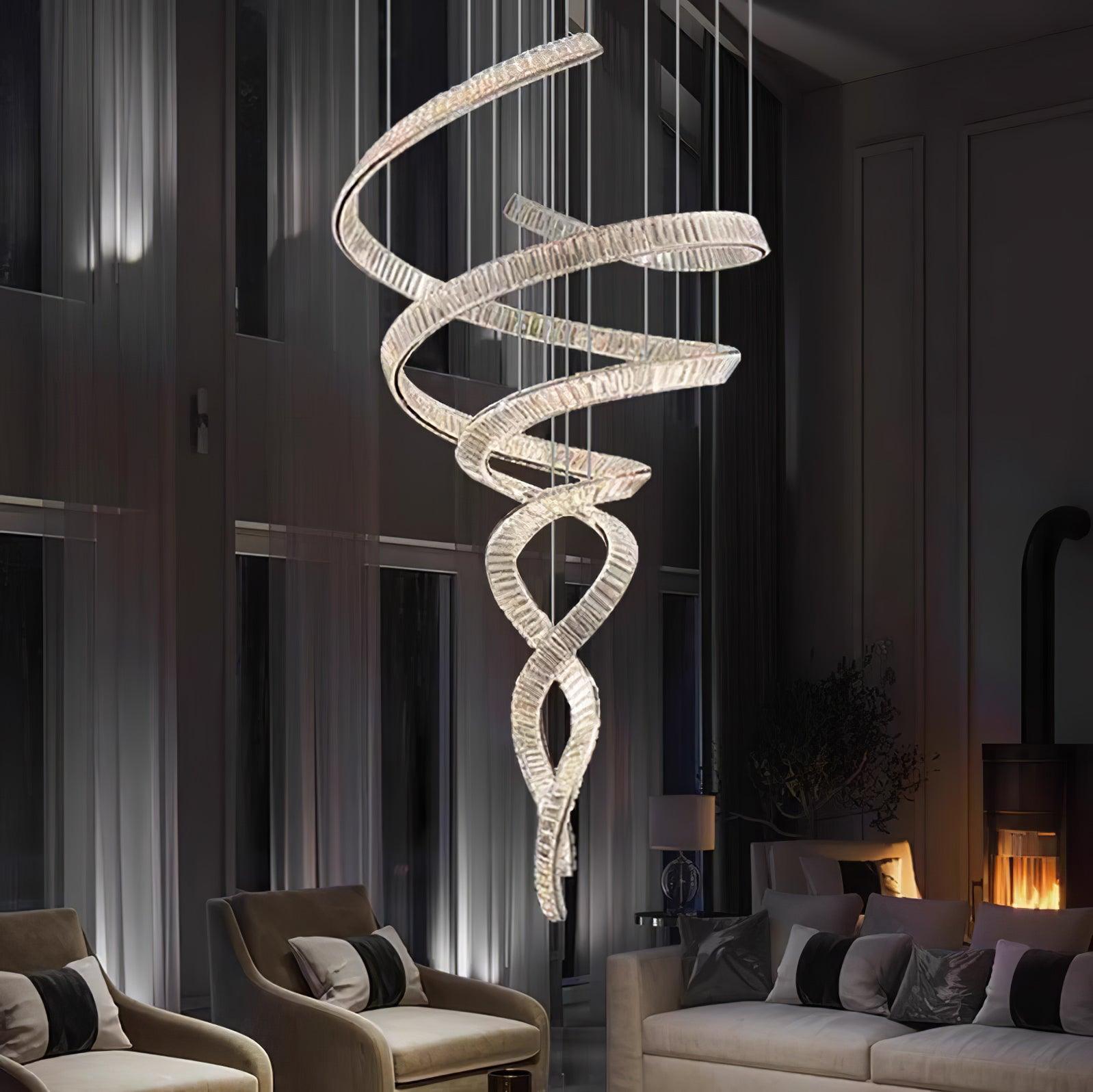 Tall Twisting Glass Staircase Chandelier-Chandelier-Briglighting