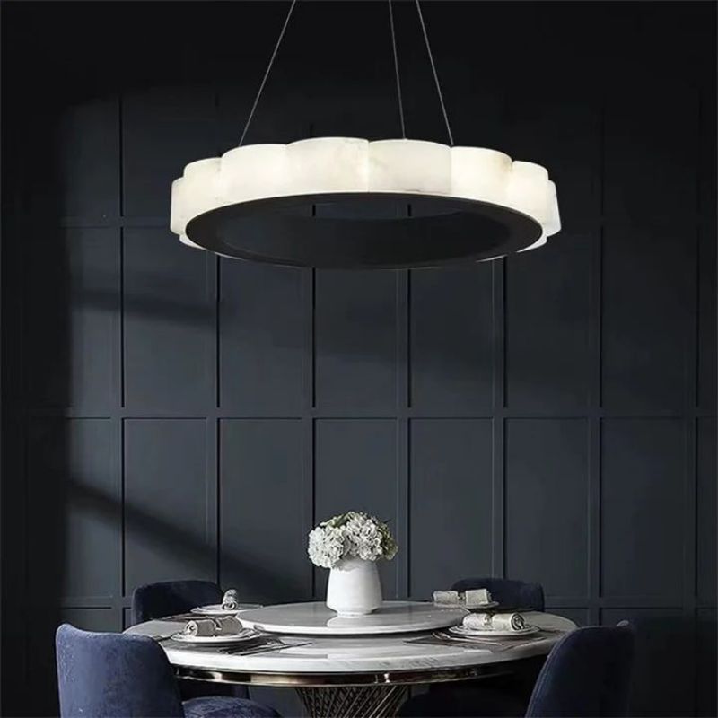 Alabaster Black Round Chandelier-Chandelier-Briglighting