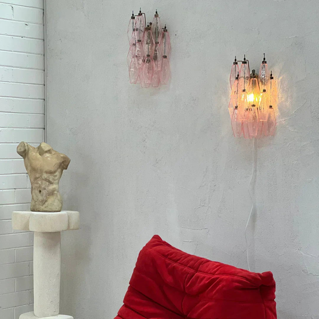 Murano Poliedri Pink Glass Wall Sconces-Wall Lamp-Briglighting