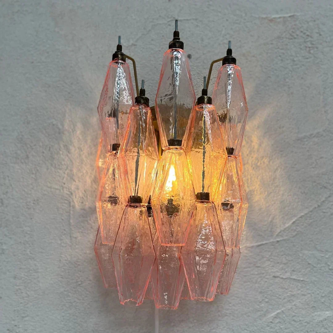 Murano Poliedri Pink Glass Wall Sconces-Wall Lamp-Briglighting