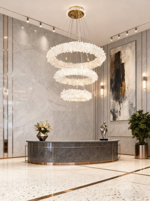 (24+36+48) Inch 3 Tiers Modern Geode Quartz Crystal LED Ring Chandelier-Briglighting