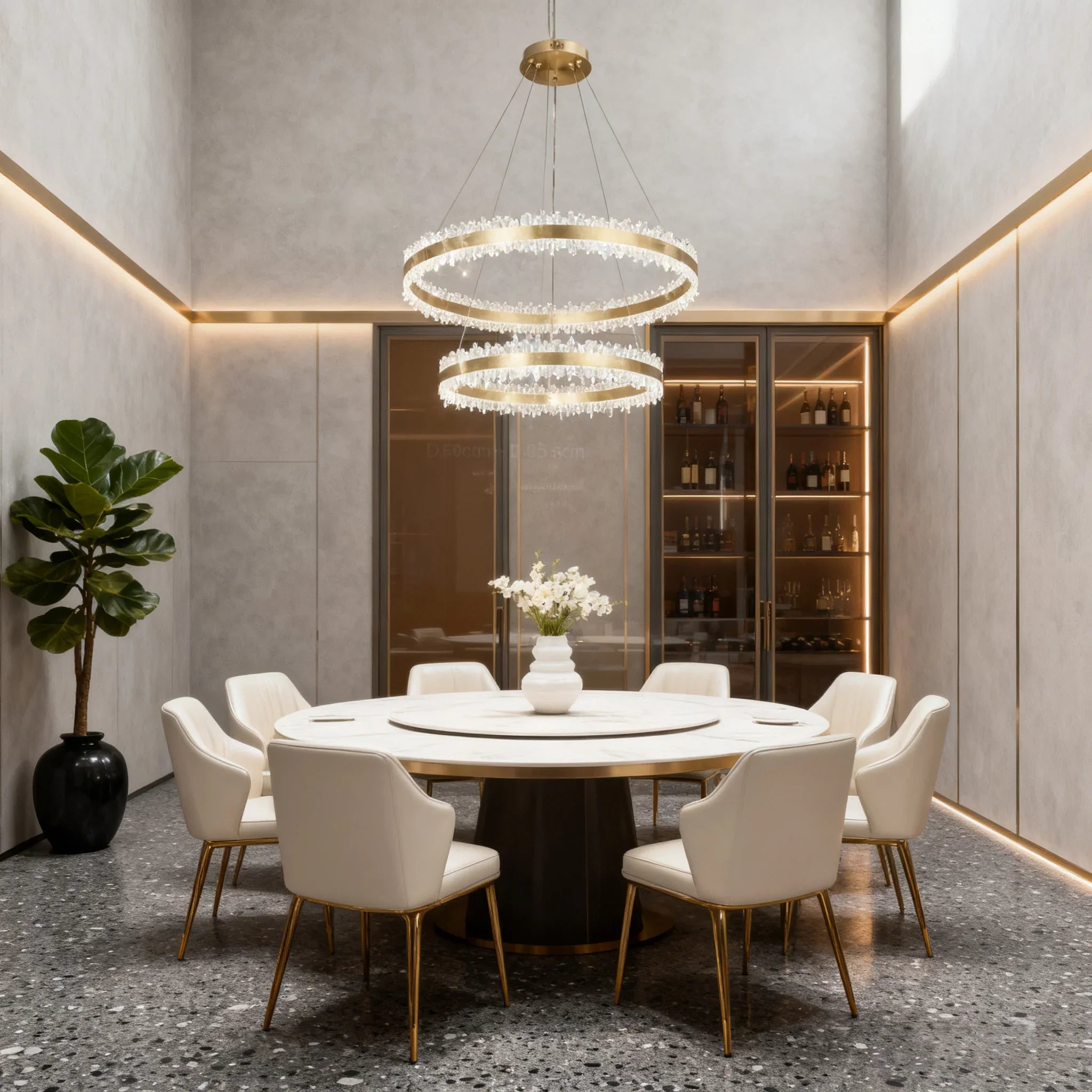 Double Round Rings Quartz Crystal Chandelier Hanging Modern Chandelier for Living Room-Briglighting