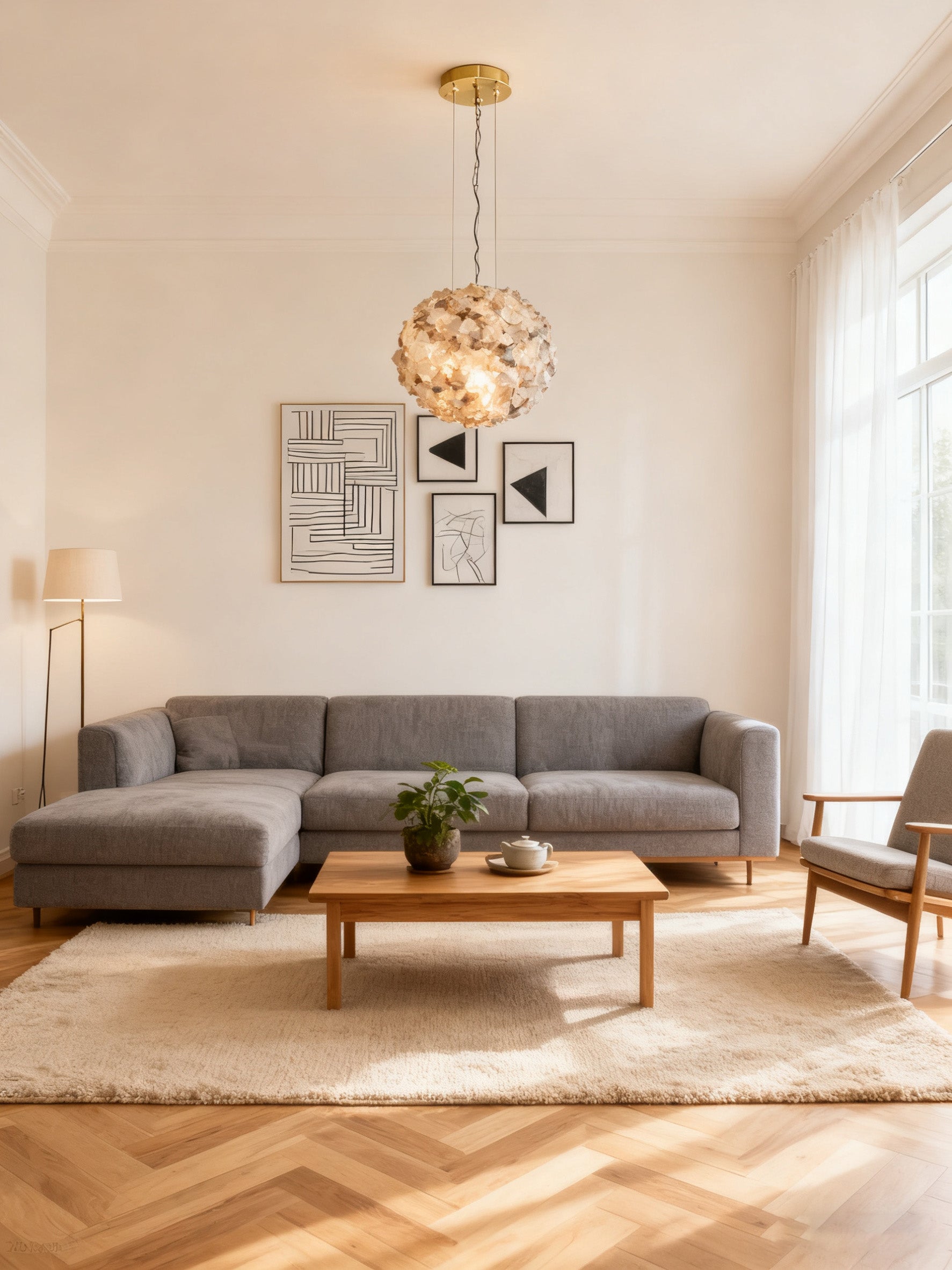 Modern Clear & Smoky Rock Crystal Ball Pendant Light-Briglighting