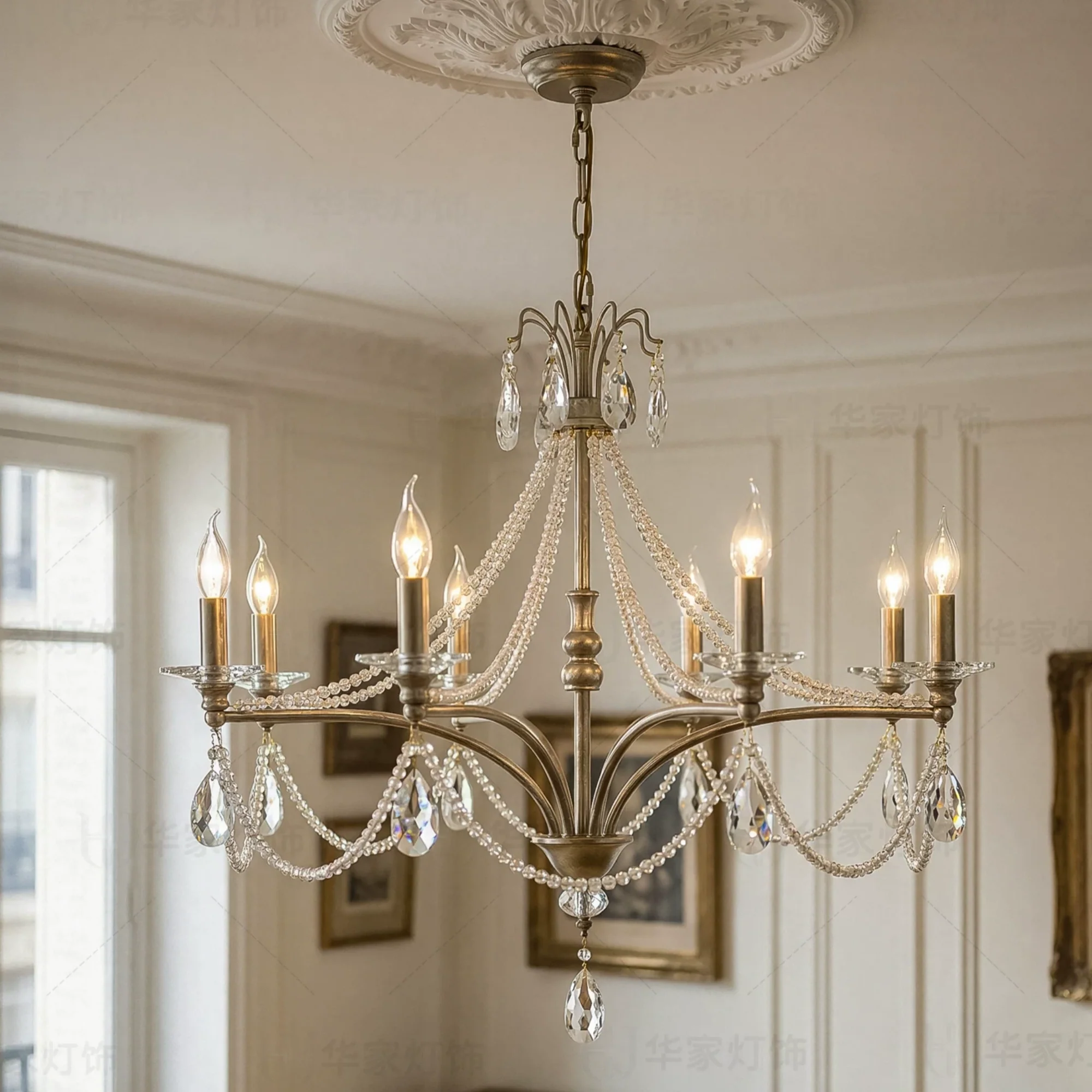 French Vintage Pearl Crystal Chandelier-Briglighting