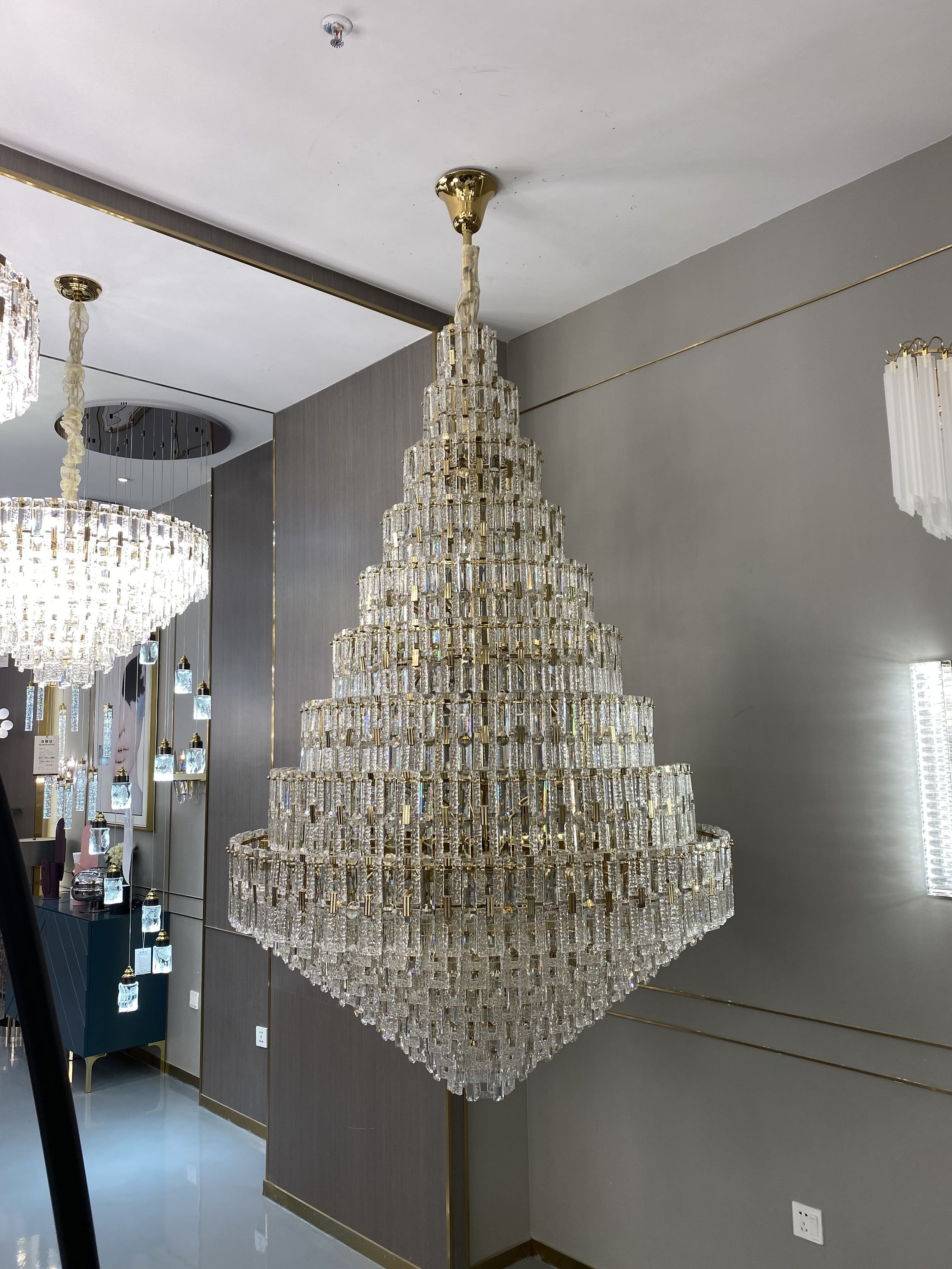 Oversized Multi-layers Honeycomb Luxury Crystal Chandelier in Gold Finish for Big Hallway/Foyer/Entryway-Briglighting