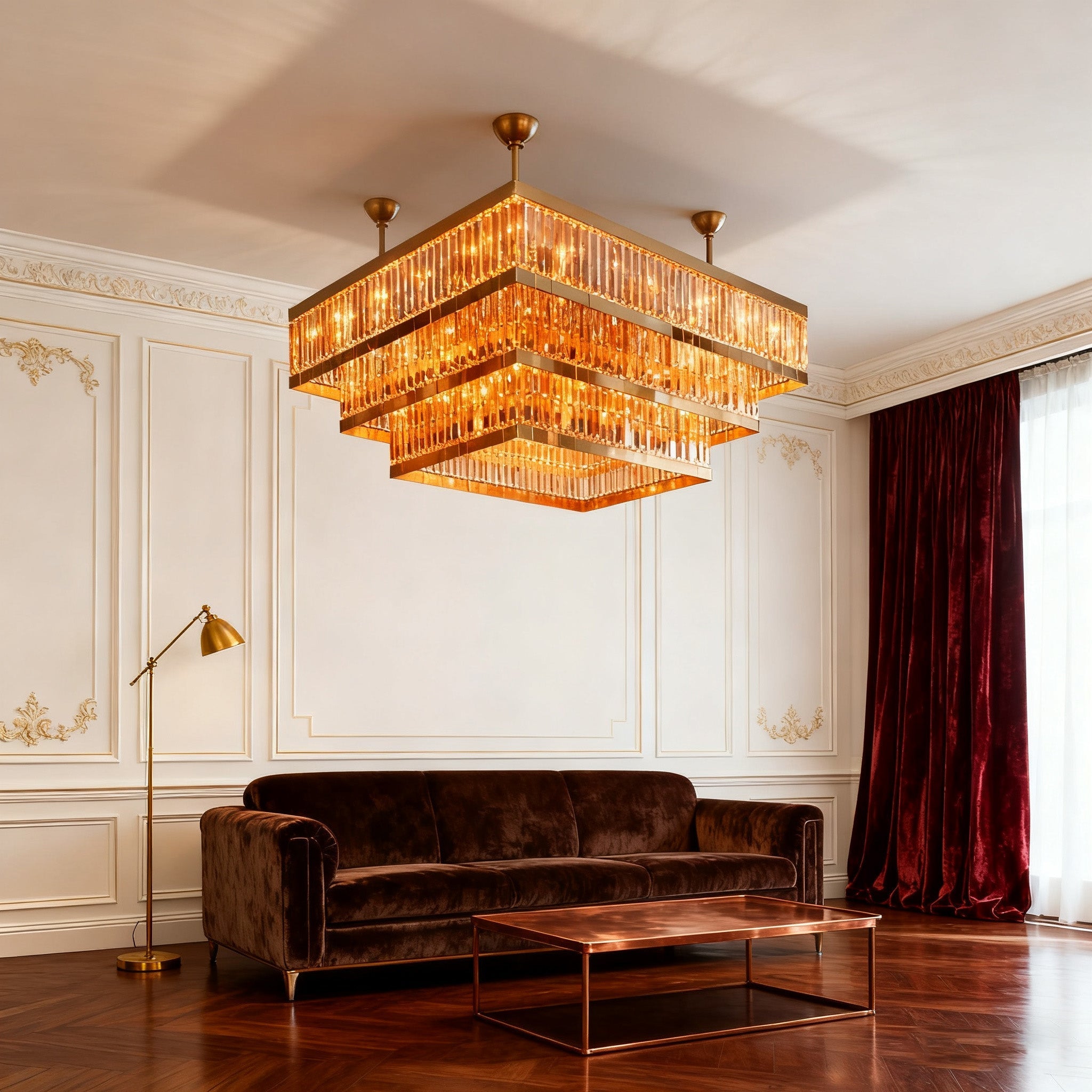 39X51 Inch Rectangle Flush Mounted Modern Gold Chandelier for Dining Room-Briglighting