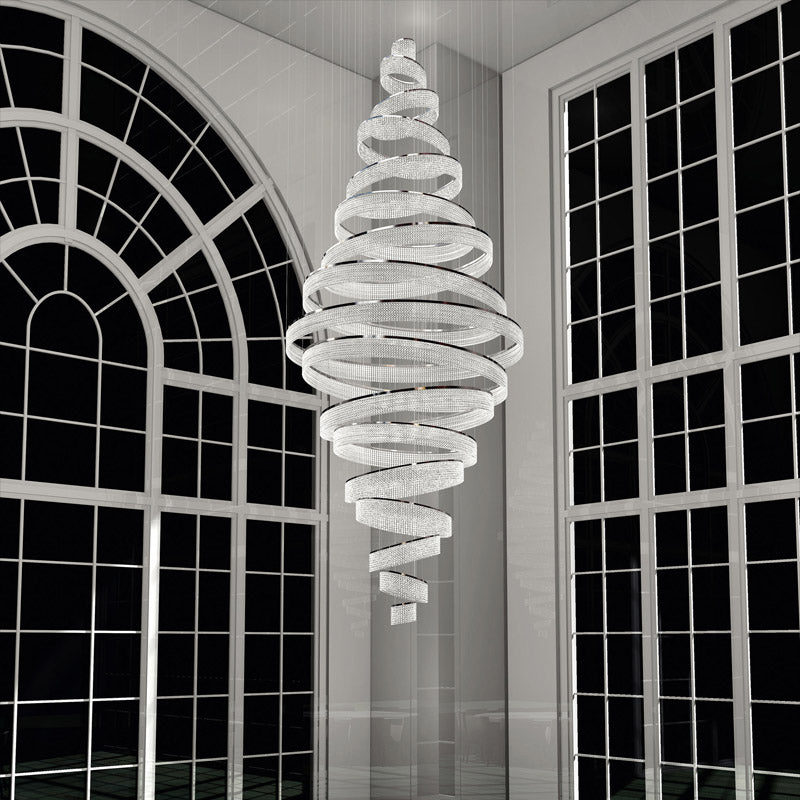 17 Crystal Rings Pendant Light 71X216 Inch Spiral Staircase Chandelier for High Ceilings-Briglighting