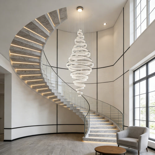 17 Crystal Rings Pendant Light 71X216 Inch Spiral Staircase Chandelier for High Ceilings-Briglighting