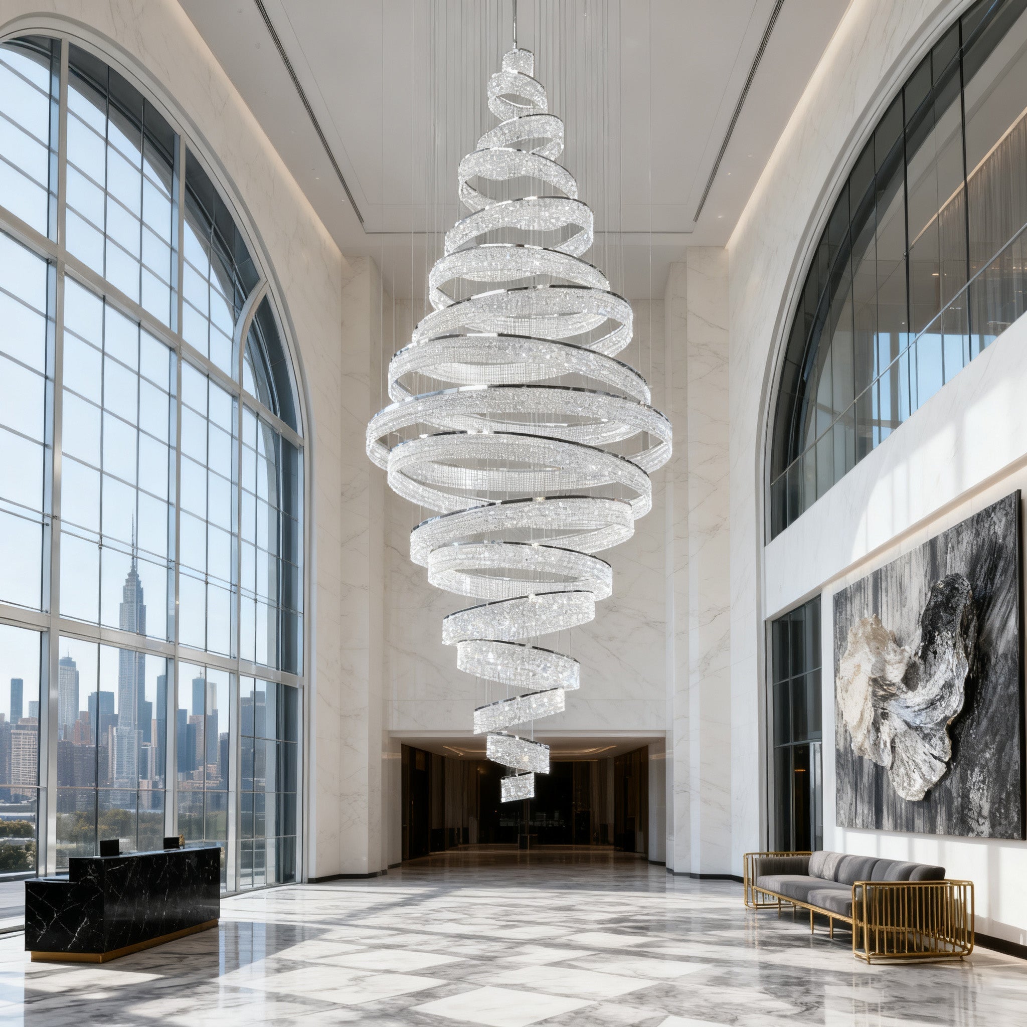 17 Crystal Rings Pendant Light 71X216 Inch Spiral Staircase Chandelier for High Ceilings-Briglighting