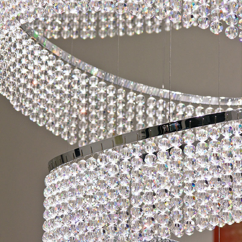 17 Crystal Rings Pendant Light 71X216 Inch Spiral Staircase Chandelier for High Ceilings-Briglighting