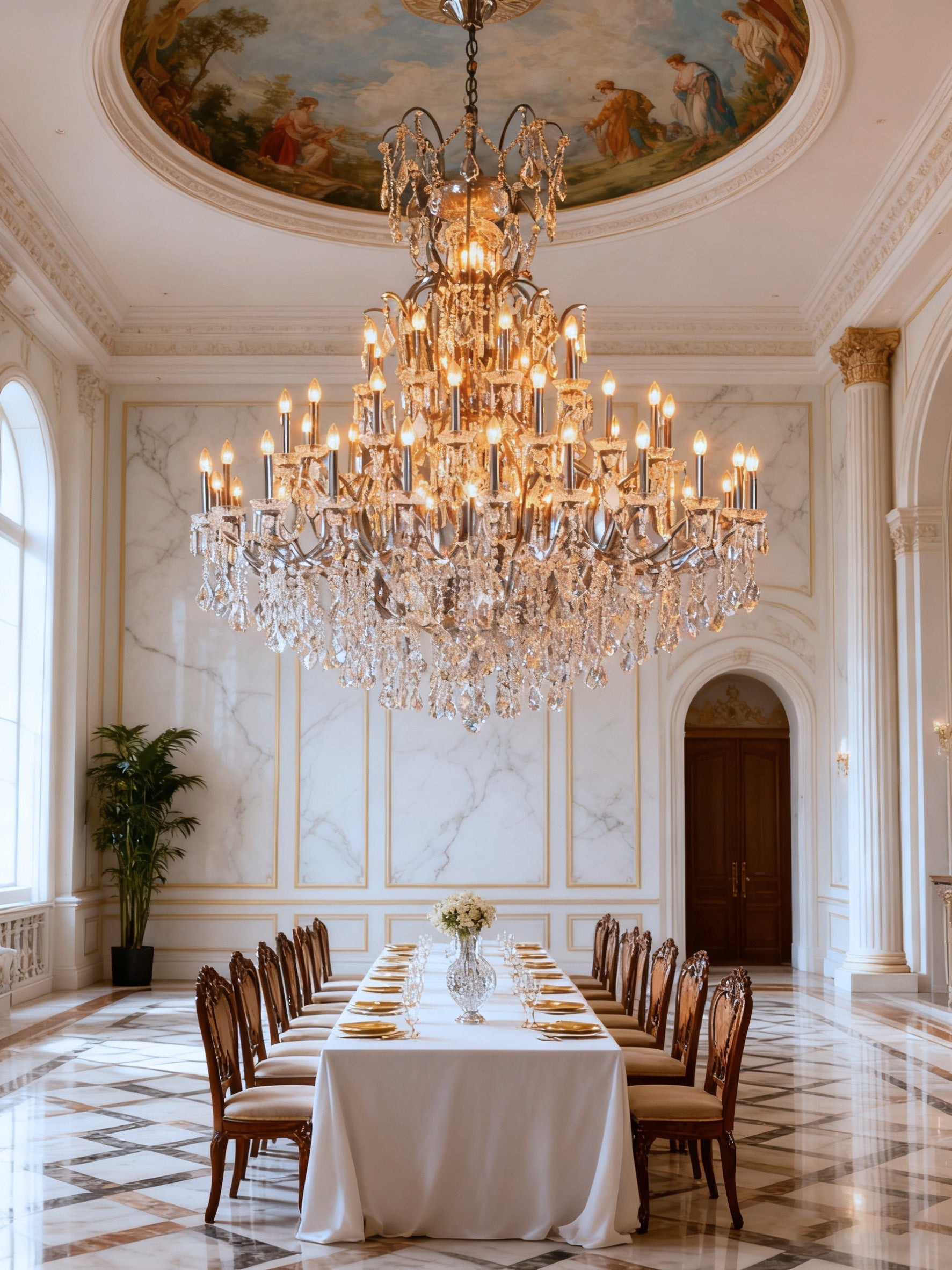 63x71 Inch Big Antique Wrought Iron Crystal Chandelier 48 Lights Luxury Bronze Foyer Lighting-Briglighting