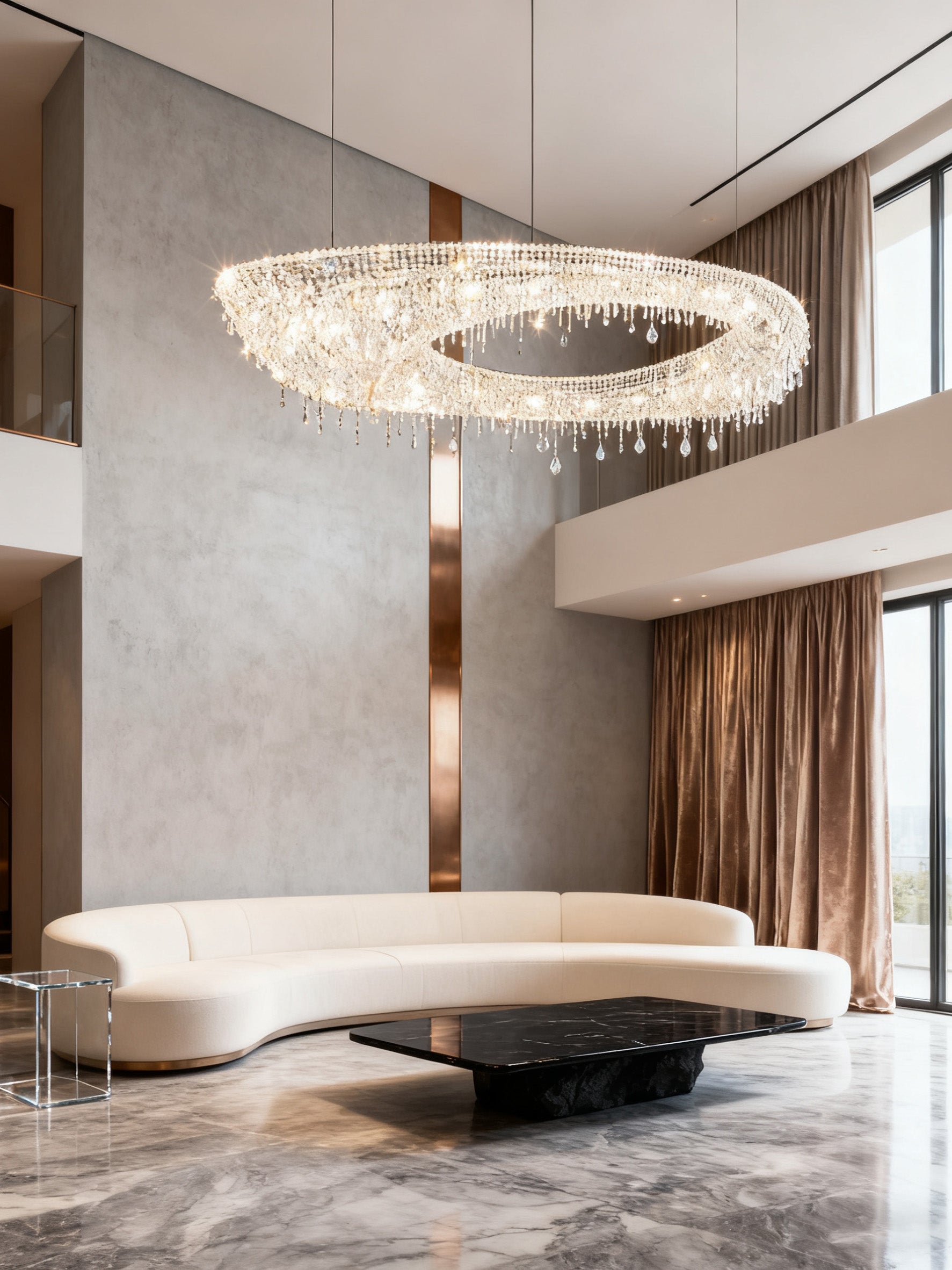 79 Inch Linear Looop Suspended Modern Crystal Chandelier for Living Room-Briglighting