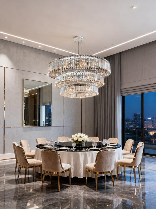 (48+36+24) Inch 3-Ring Modern Crystal Chandelier for Living Room Big Banquet Hall Chandelier Light-Briglighting
