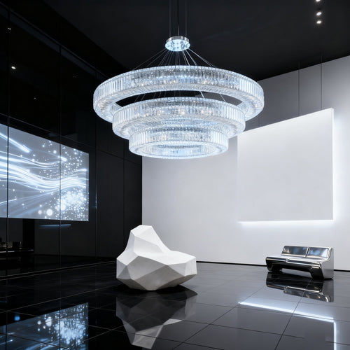 (60+47+36) Inch 3-Ring Modern Crystal Chandelier for Living Room Big Banquet Hall Chandelier Light-Briglighting