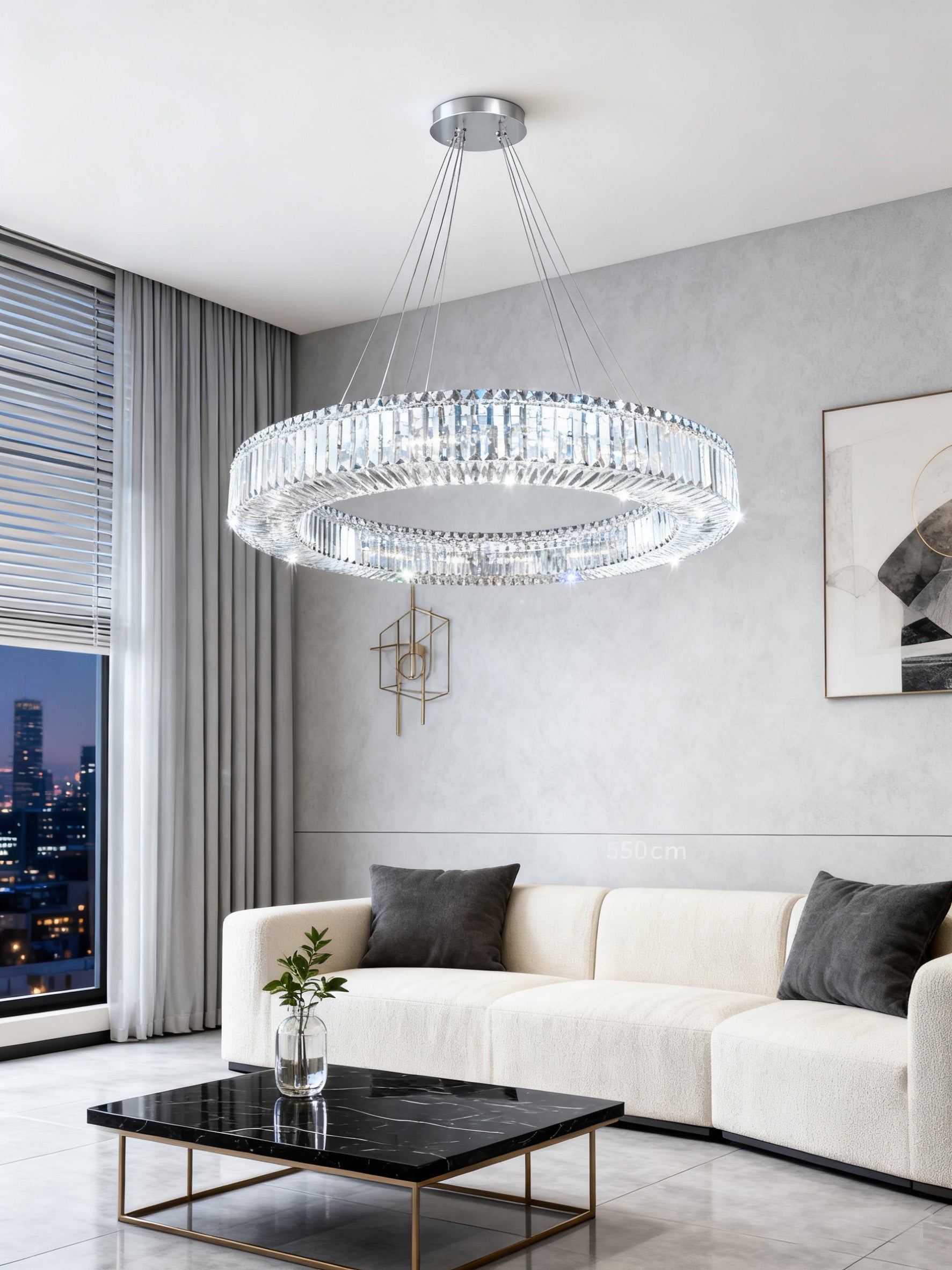 47 Inch Round Ring Chandelier Modern Crystal Lighting for Living Room-Briglighting