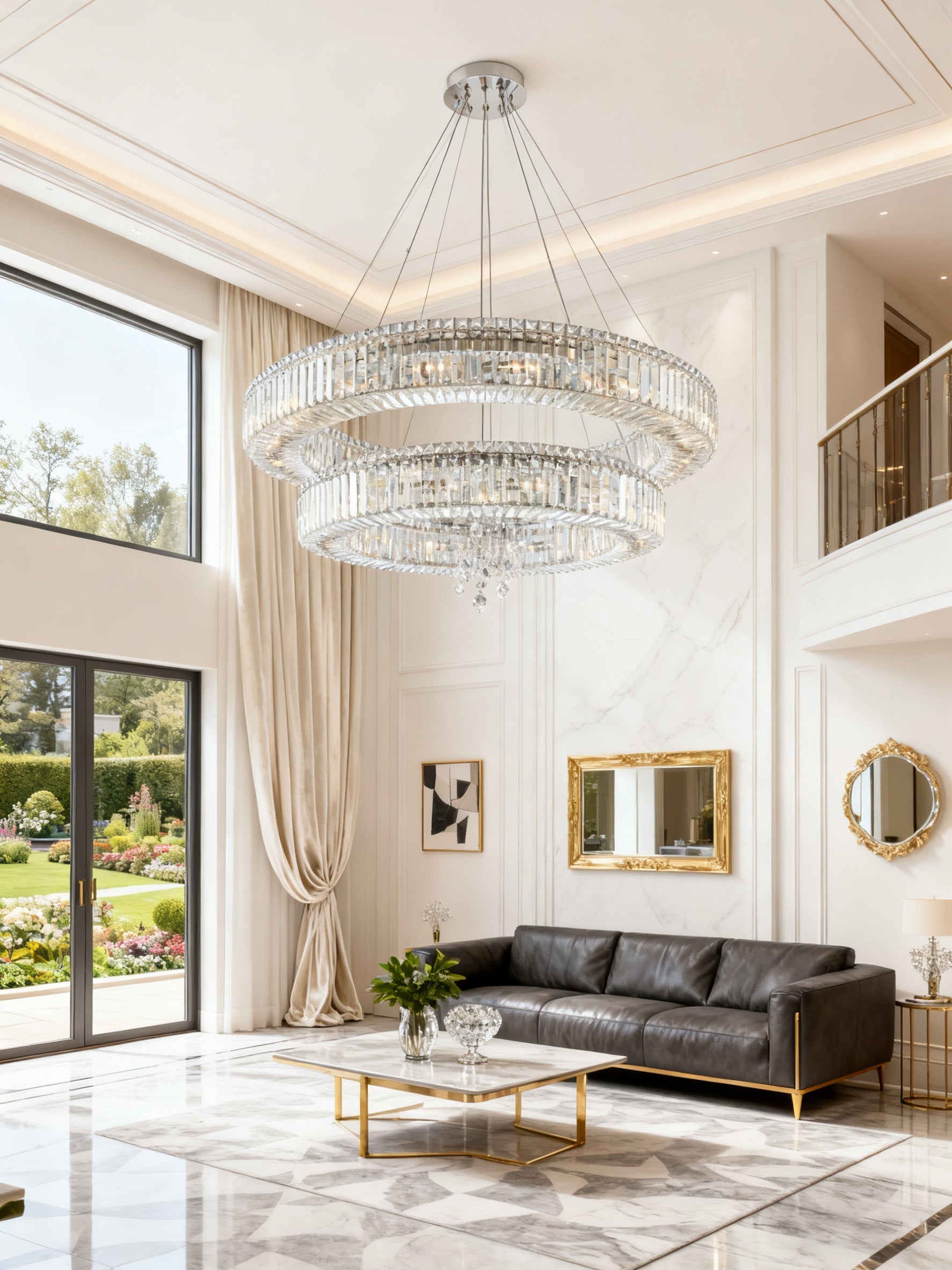 (36+47) Inch Two Rings Crystal Chandelier Modern Living Room Chandelier-Briglighting