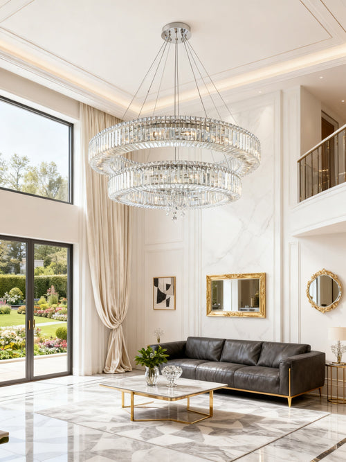 (36+47) Inch Two Rings Crystal Chandelier Modern Living Room Chandelier-Briglighting