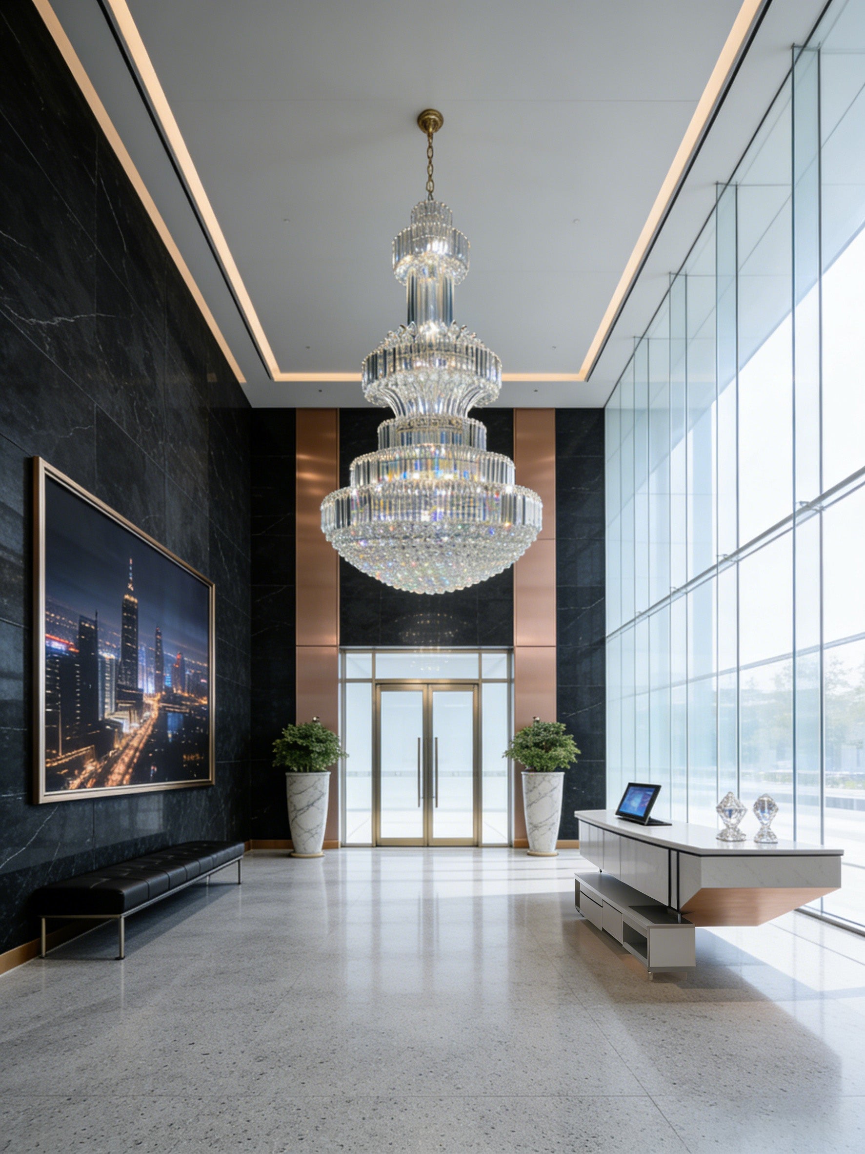 79X118 Inch Big Crystal Chandelier in Chrome Extra Large Foyer Chandelier Lighting-Briglighting