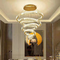 5 Rings Crystal Pendant Light 40 Inch Big Modern Chandelier for High Ceilings-Briglighting