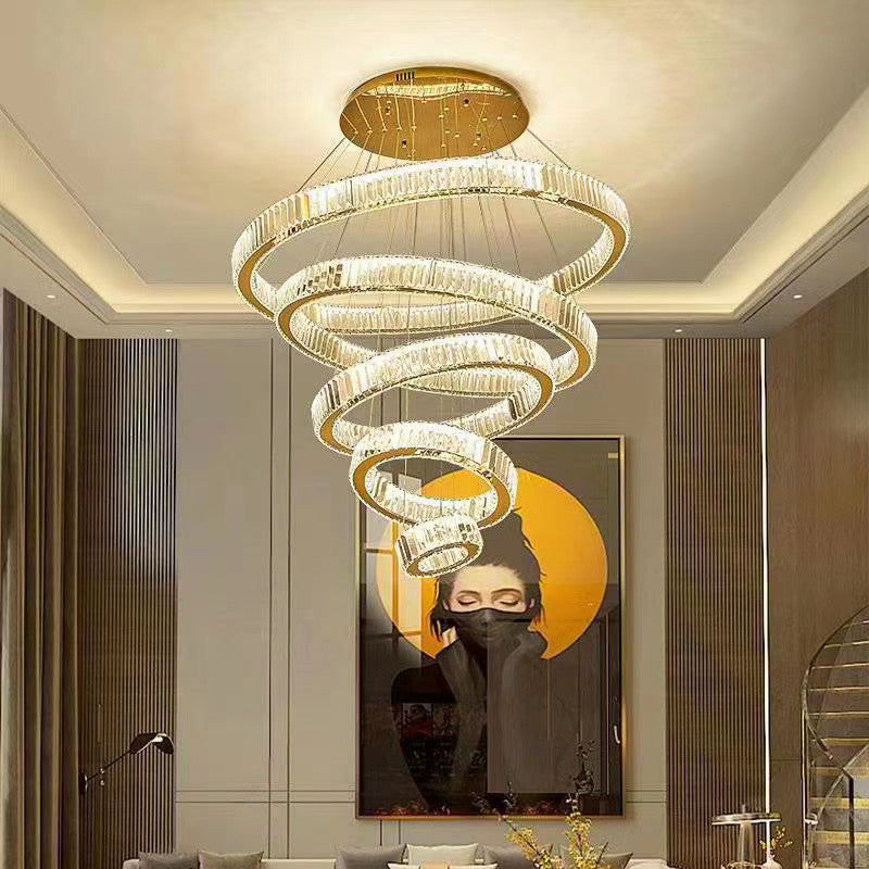 5 Rings Crystal Pendant Light 40 Inch Big Modern Chandelier for High Ceilings-Briglighting