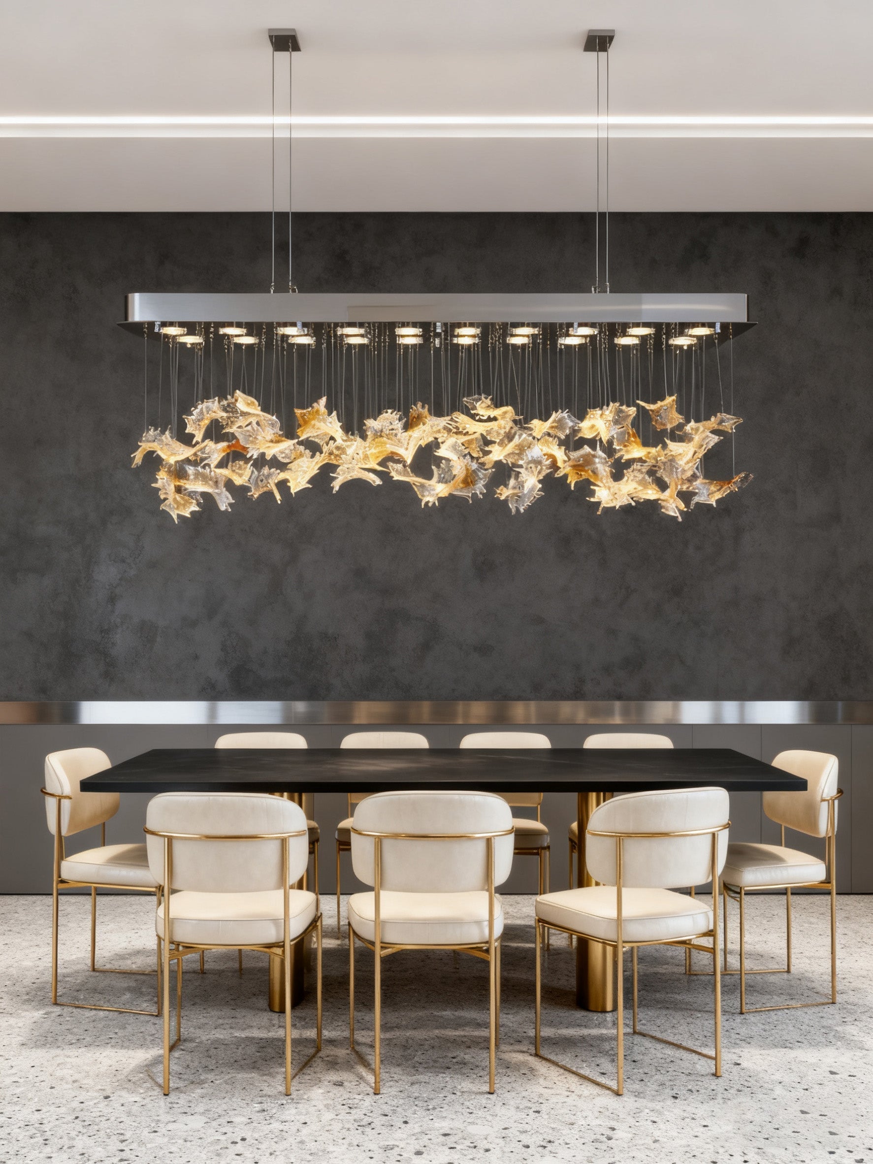 59 Inch Rectangle Modern Glass Leaf Chandelier for Dining Room-Briglighting