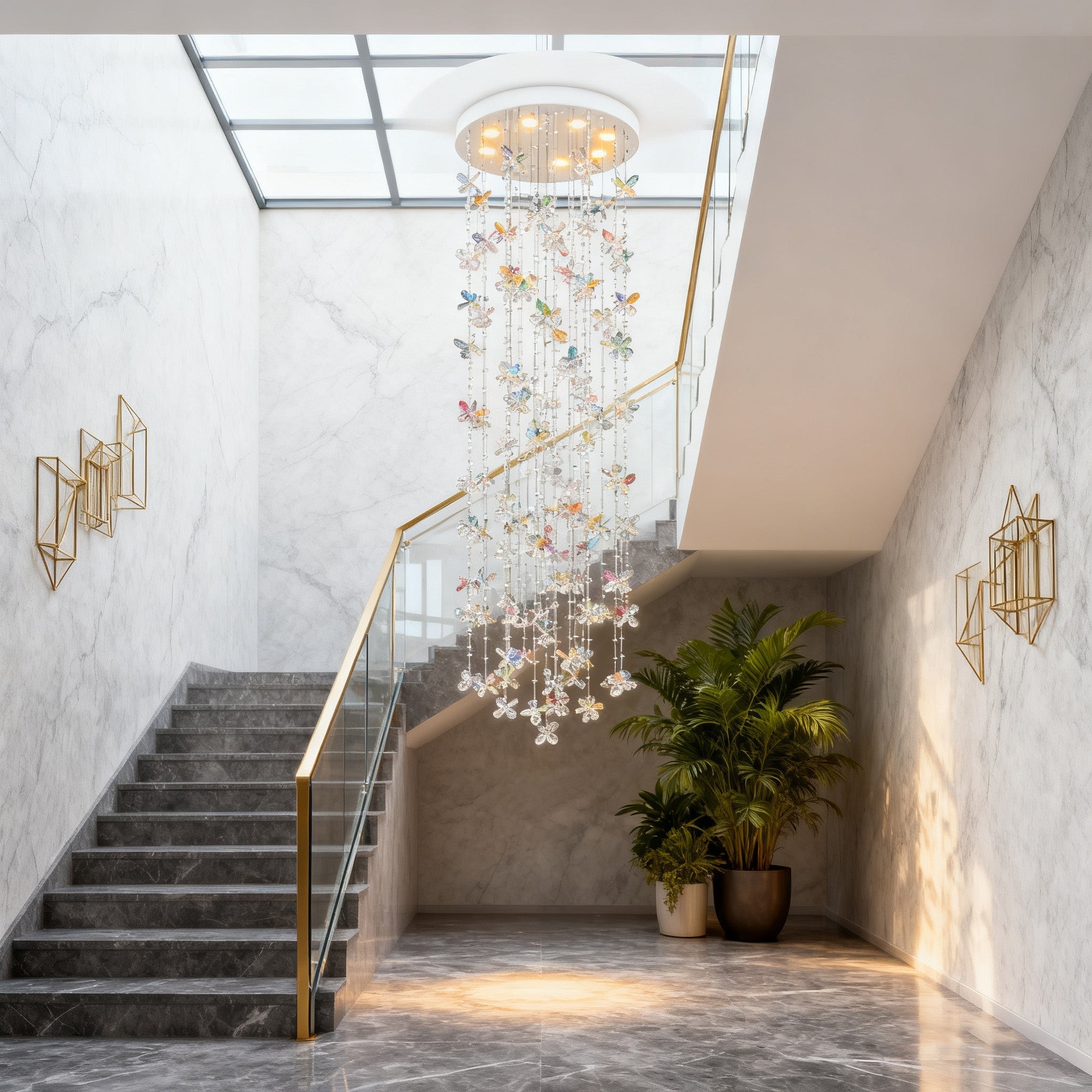 79'' Long Staircase Chandelier Modern Sparkling Crystal Lighting for High Ceilings-Briglighting