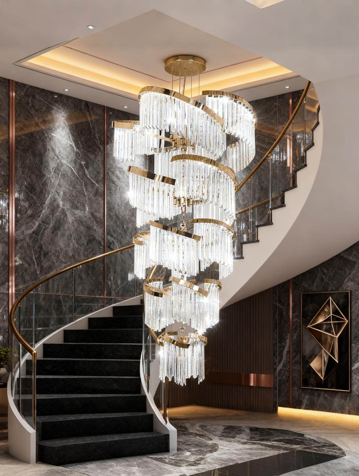 43X87 Inch Big Modern Gold Chandelier Cascading Glass Chandelier for Foyer-Briglighting