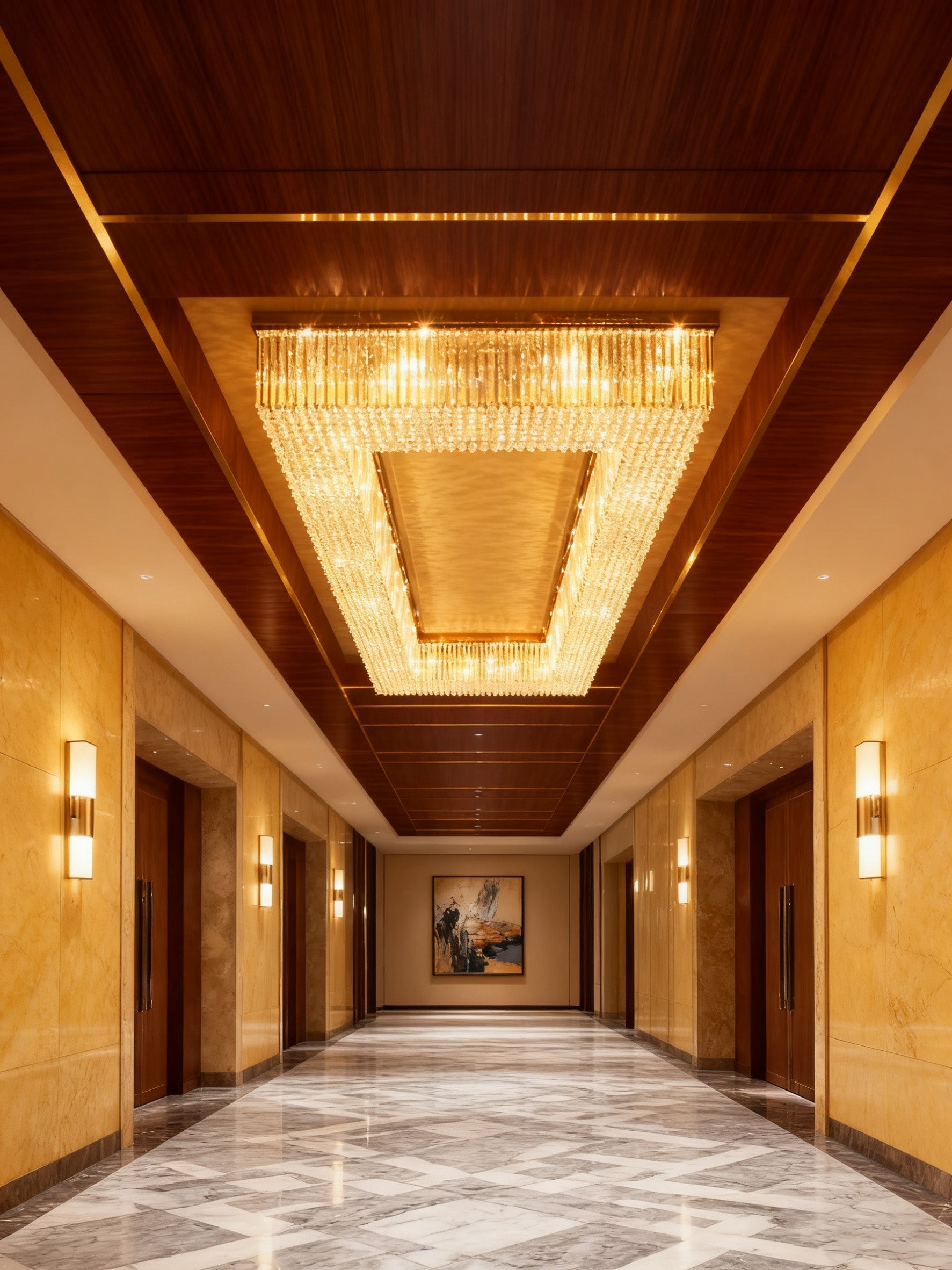 39X118 Inch Extra Large Rectangle Flush Mounted Gold Crystal Chandelier Lighting-Briglighting